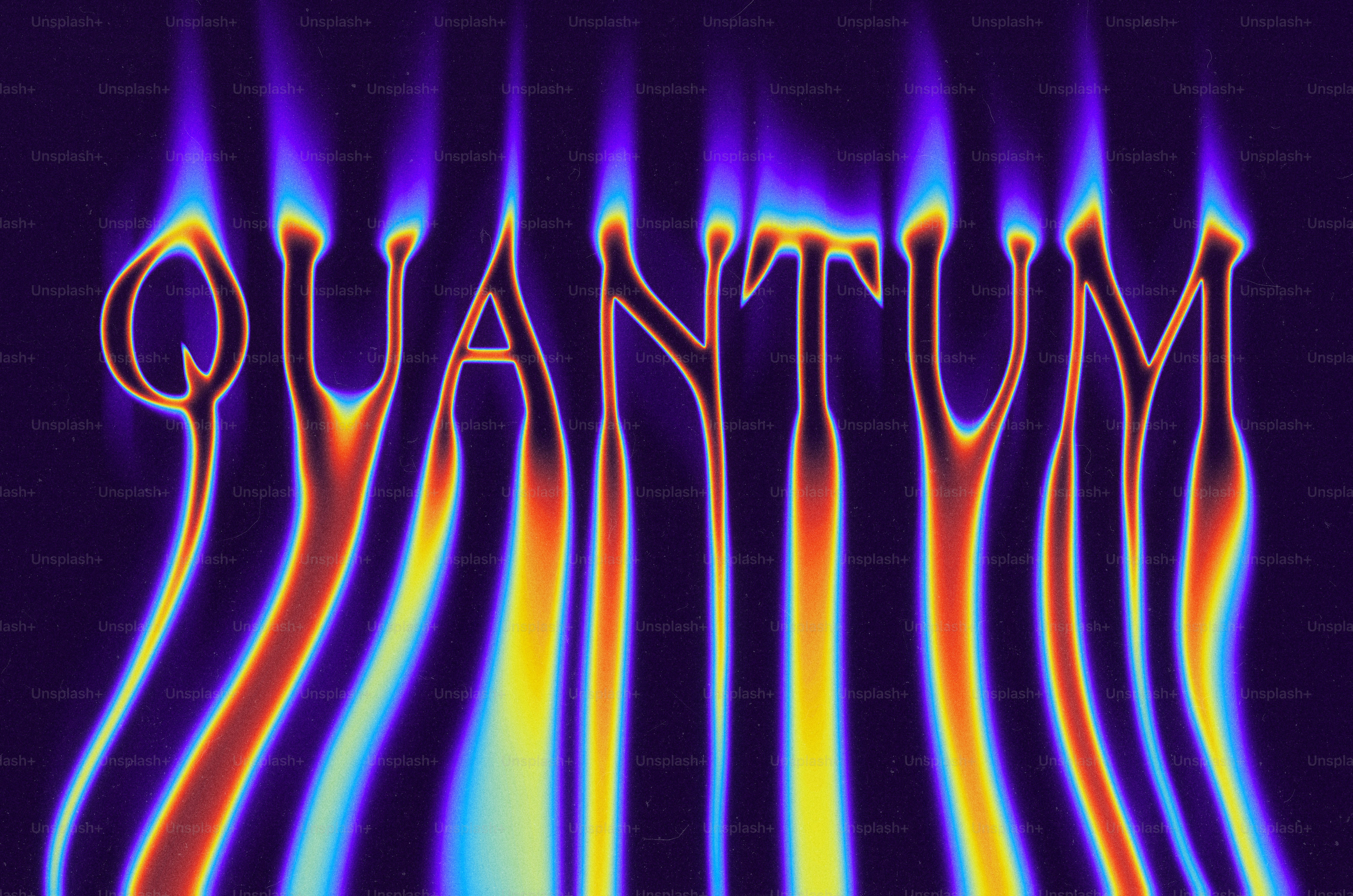 The word "quantum" with colorful, wavy, fiery letters.