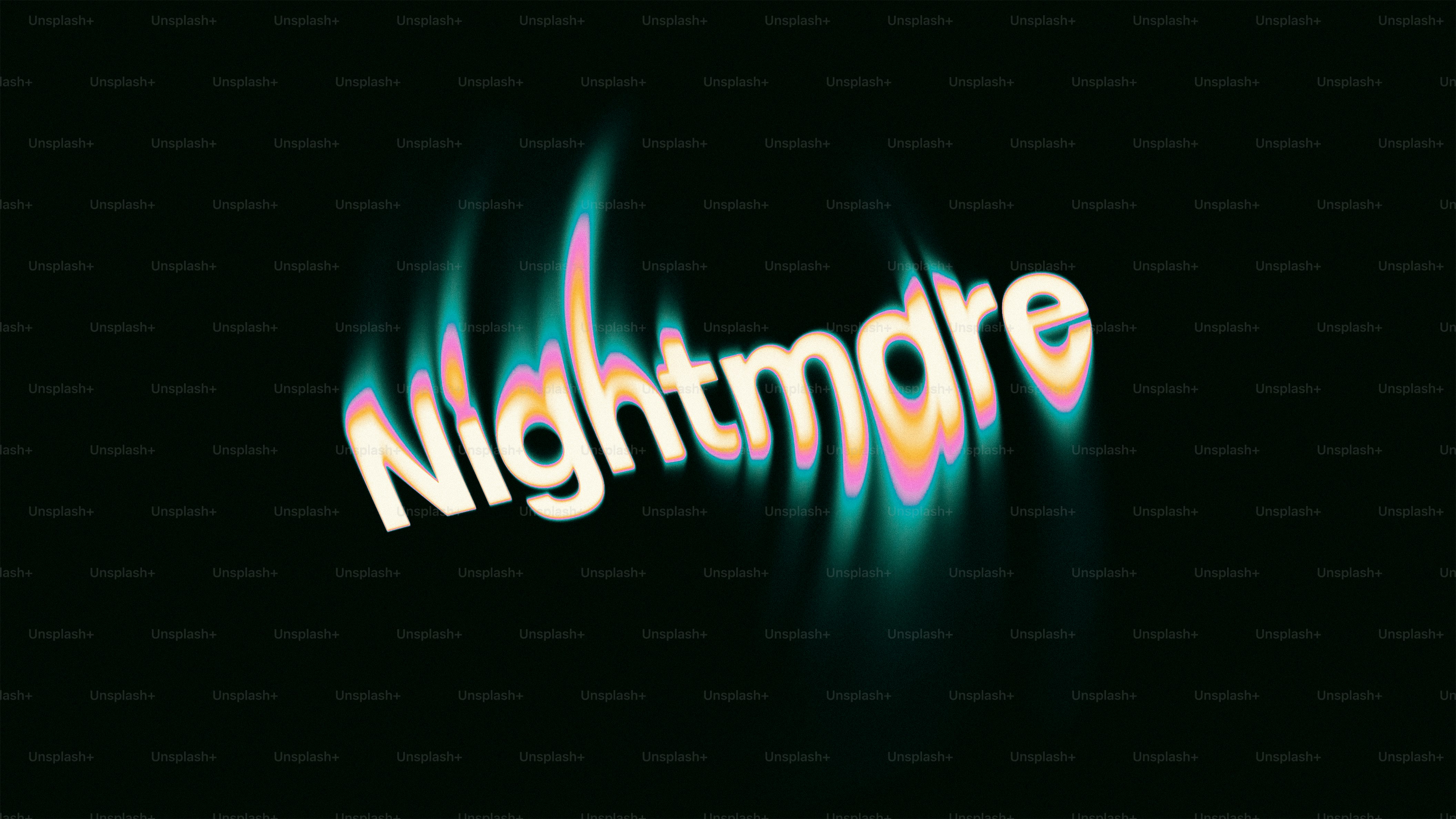 Distorted word 'nightmare' with colorful glow
