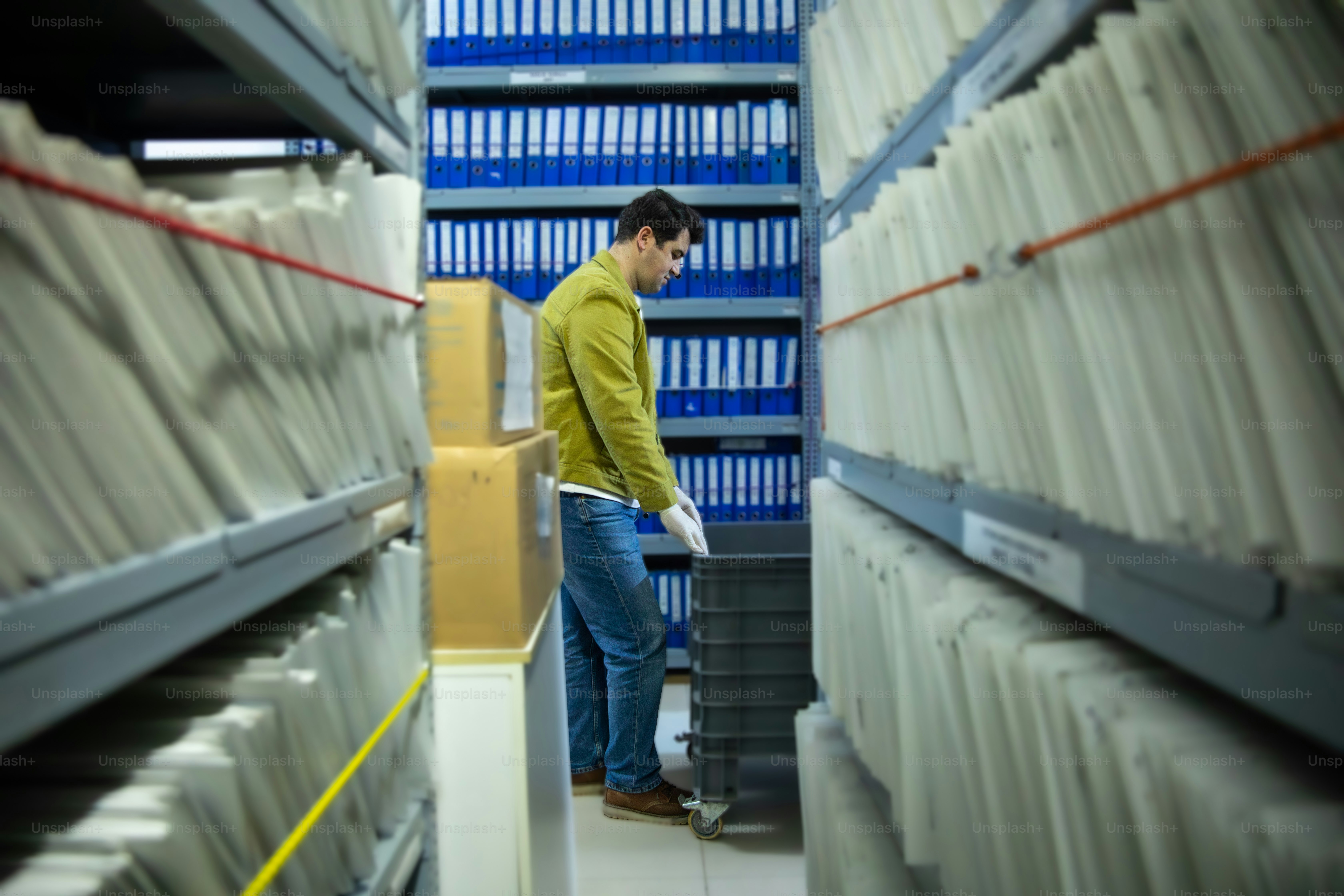 큰 아카이브에서 파일을 뒤지는 남자