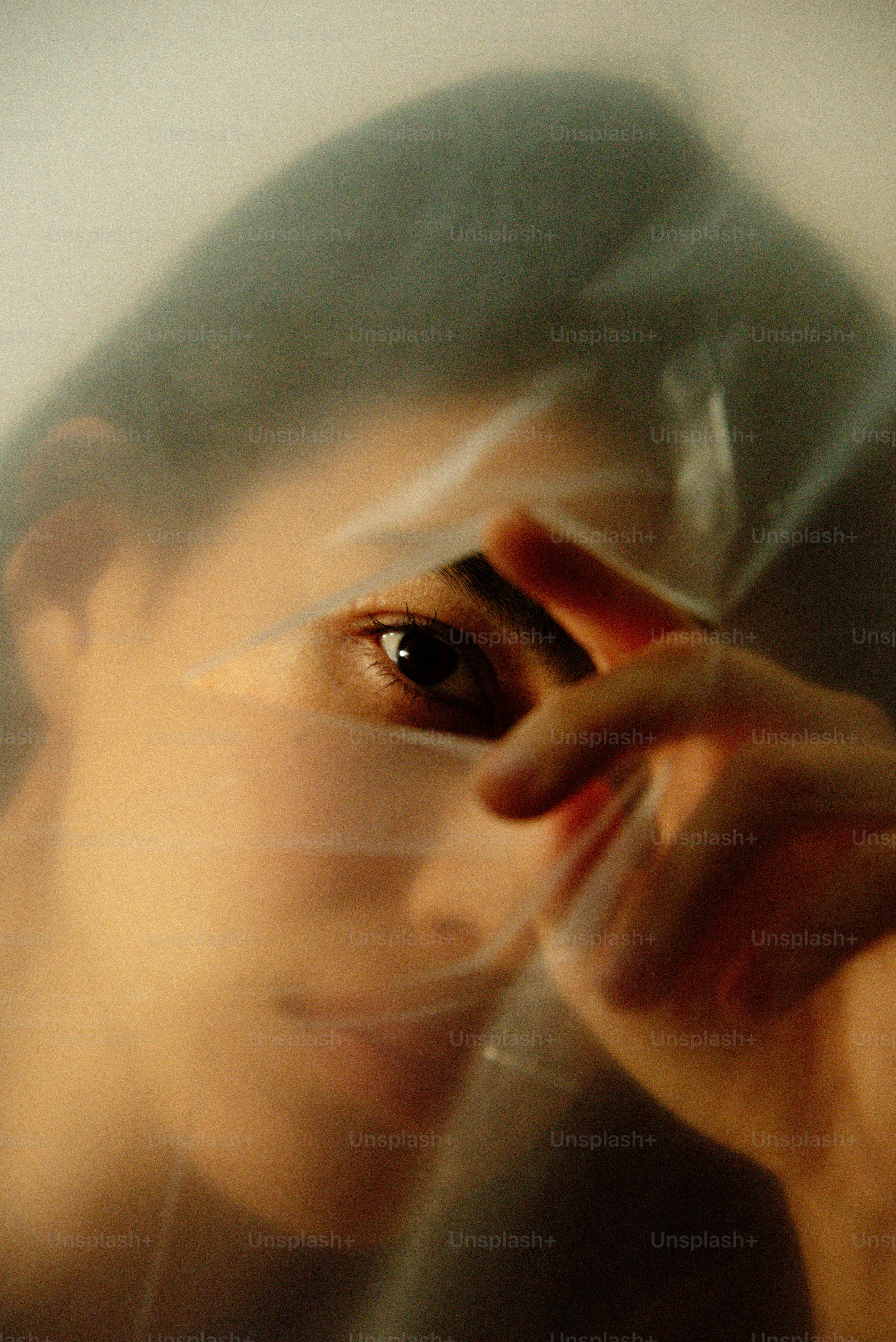 El ojo de una persona asomándose a través del film transparente