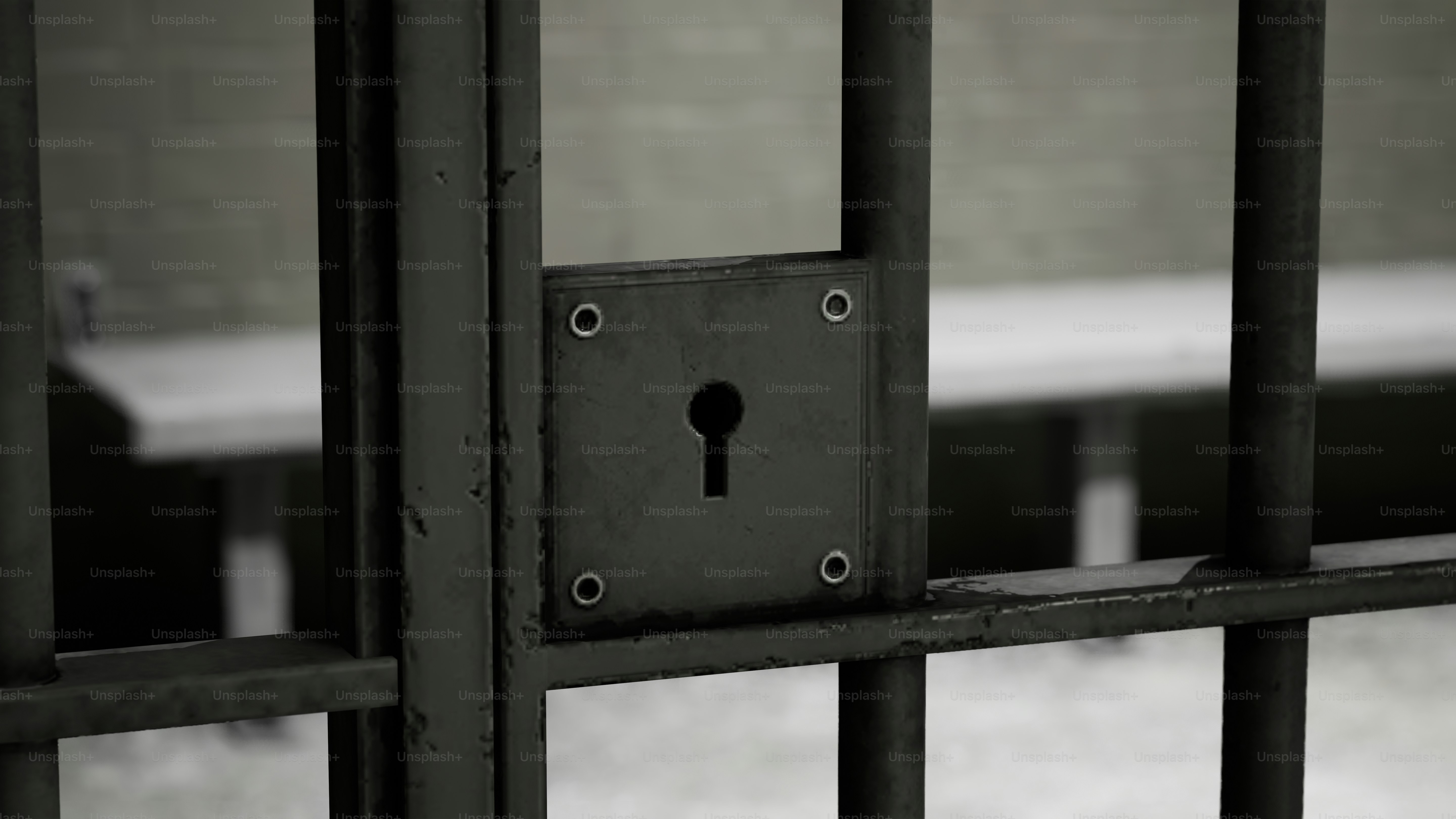 Close-up of a jail cell door lock