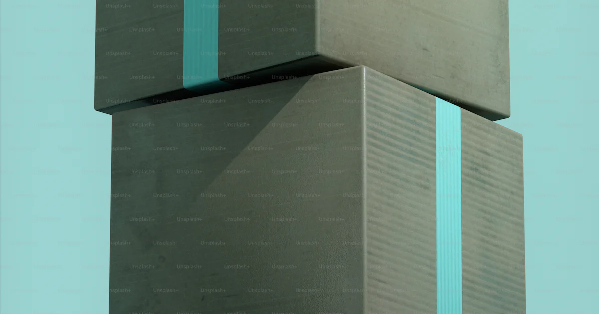 Three gray boxes stacked on a blue background photo – 3d render Image ...