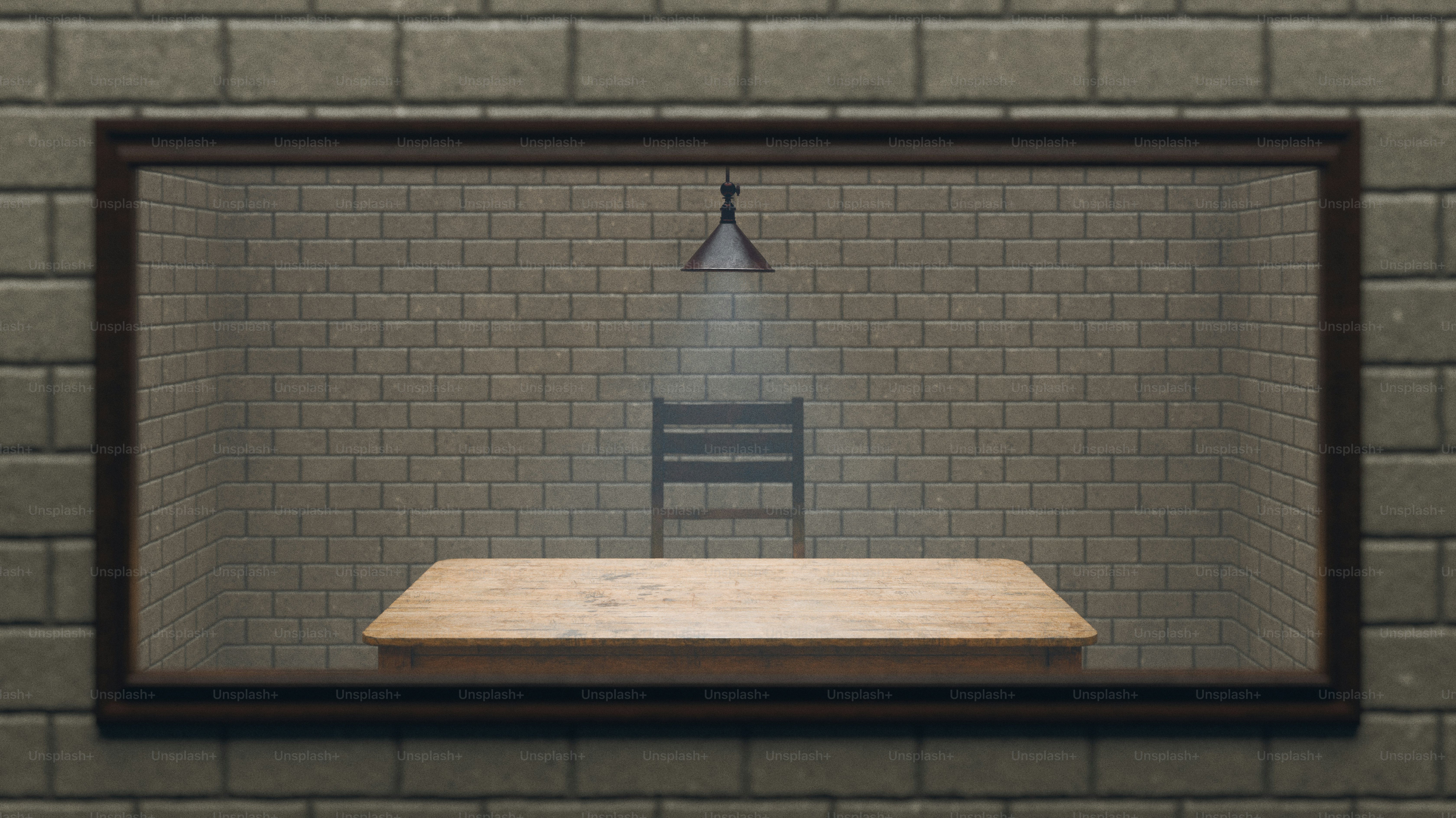 Empty interrogation room with chair and table. photo – Table Image on ...