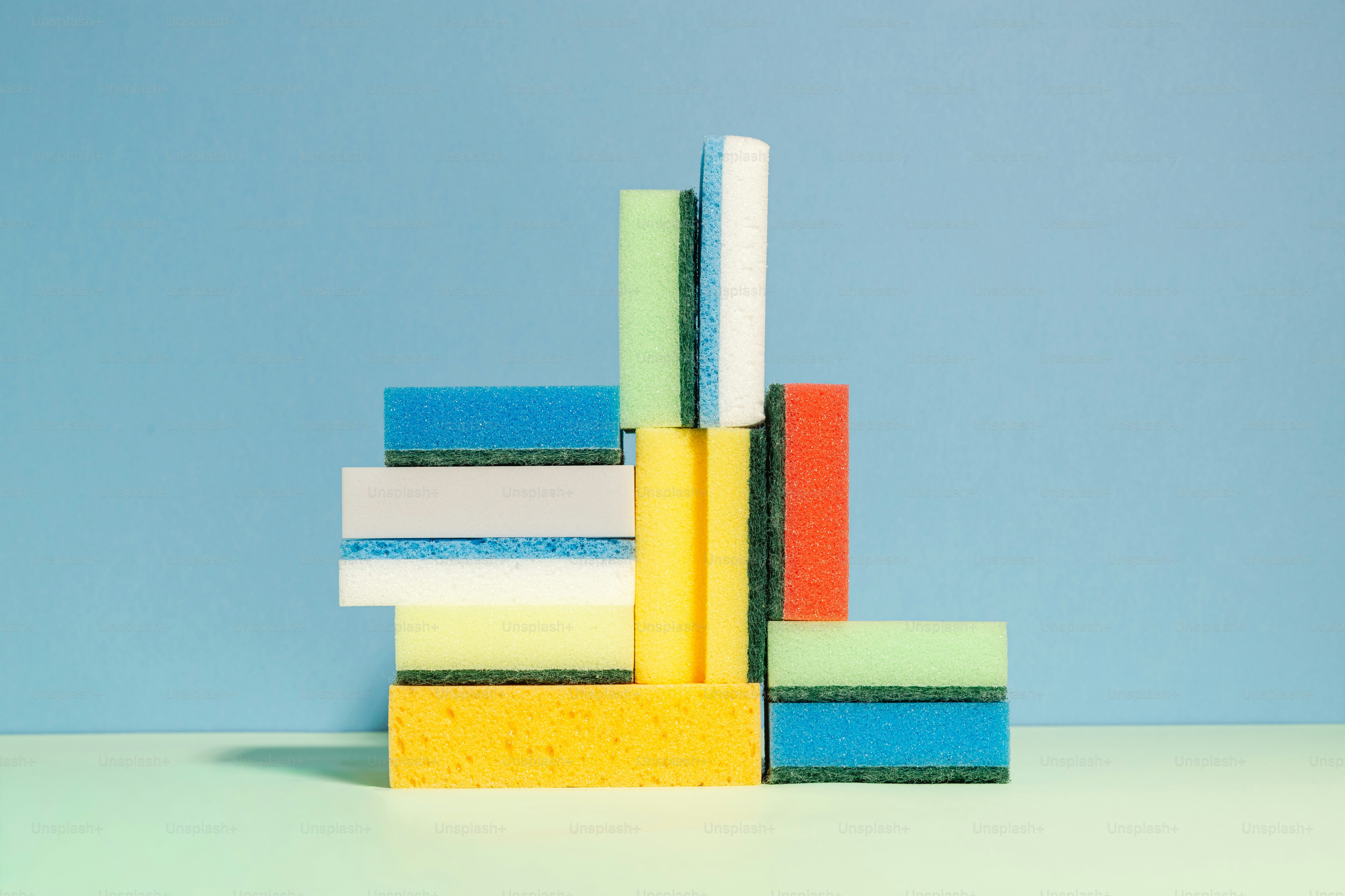 Colorful sponges stacked in abstract formation