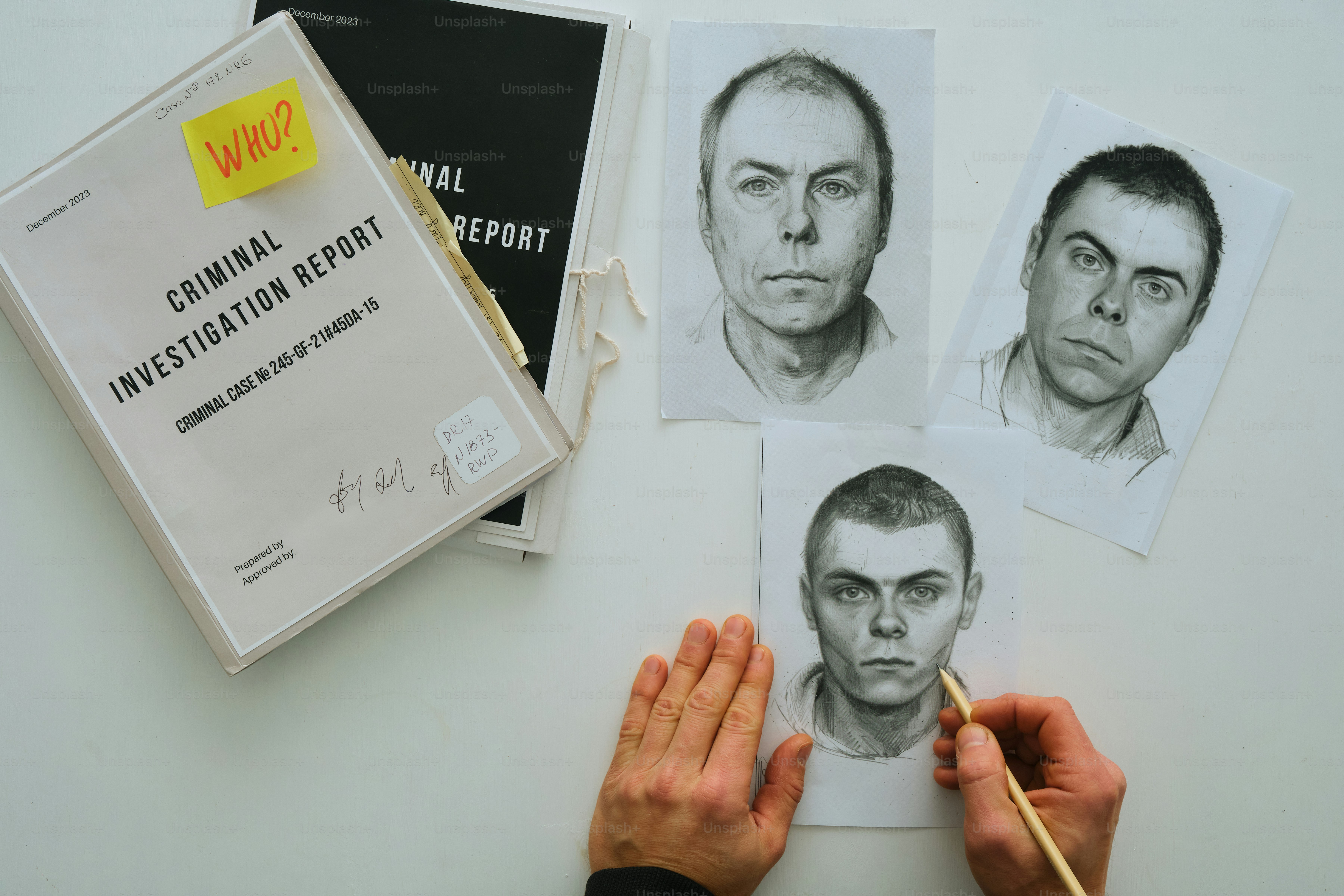 Criminal investigation sketches of a man's face.