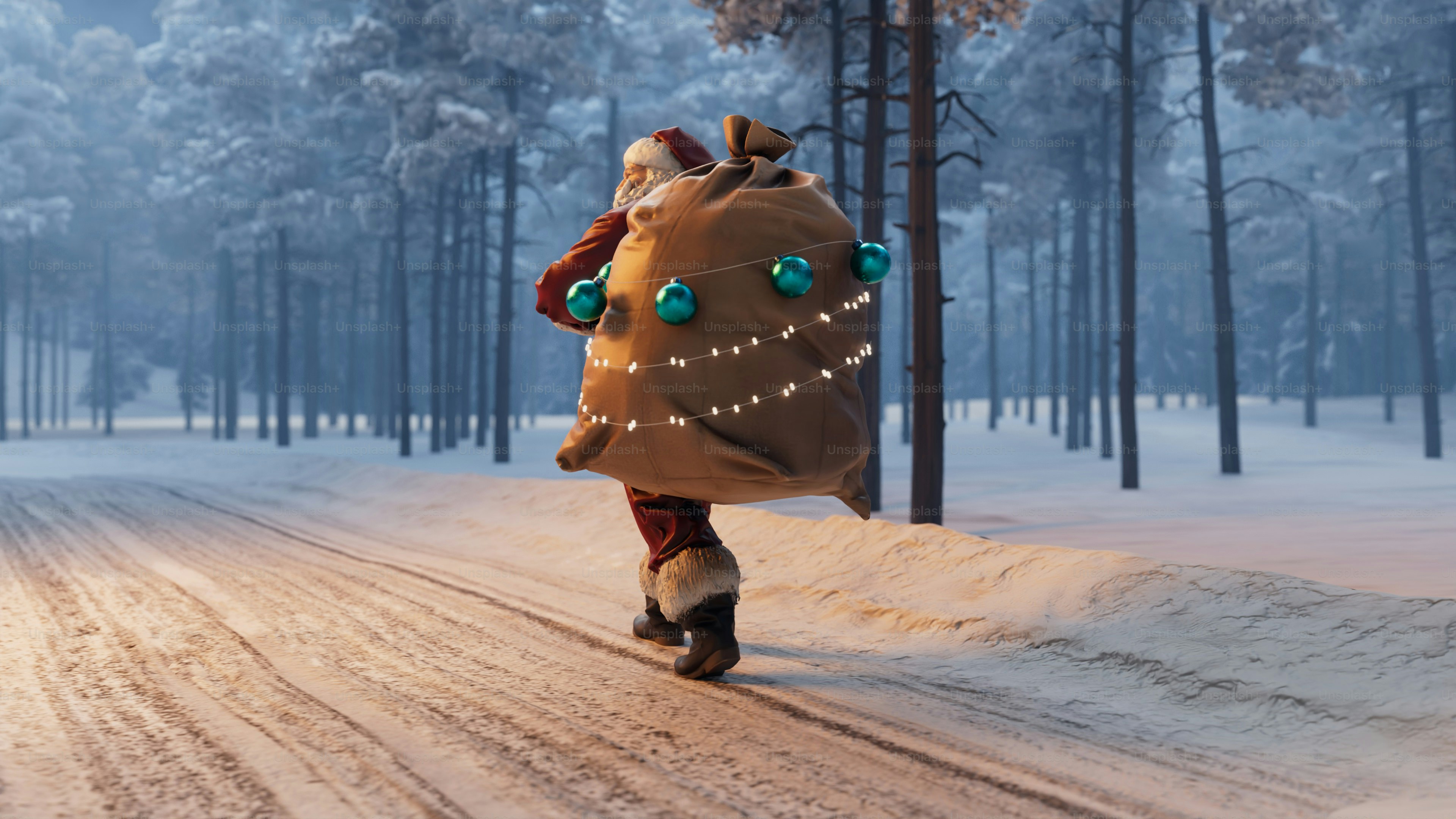 Santa claus walking through a snowy forest. photo – Christmas Image on ...