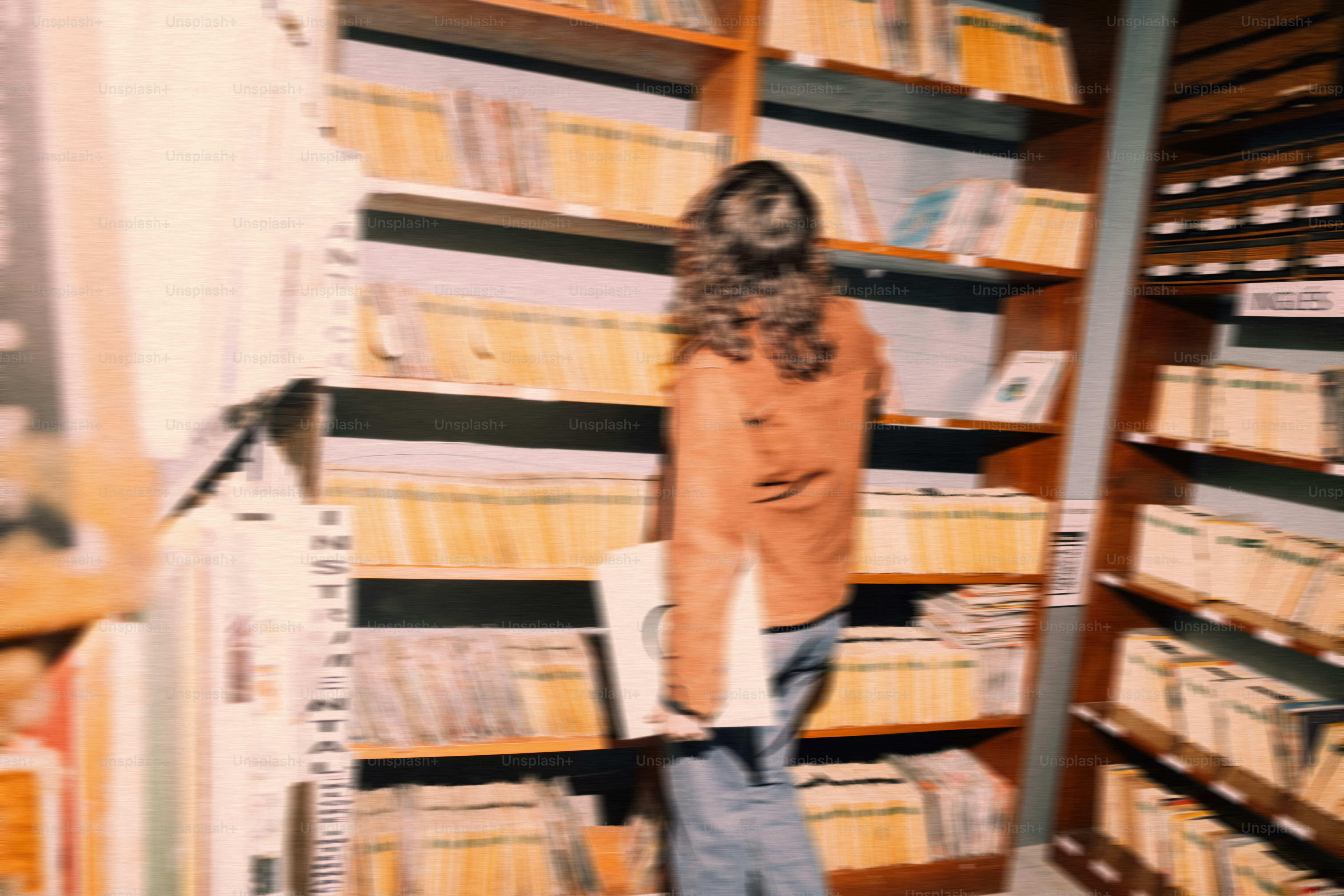 Woman browsing records in a store
