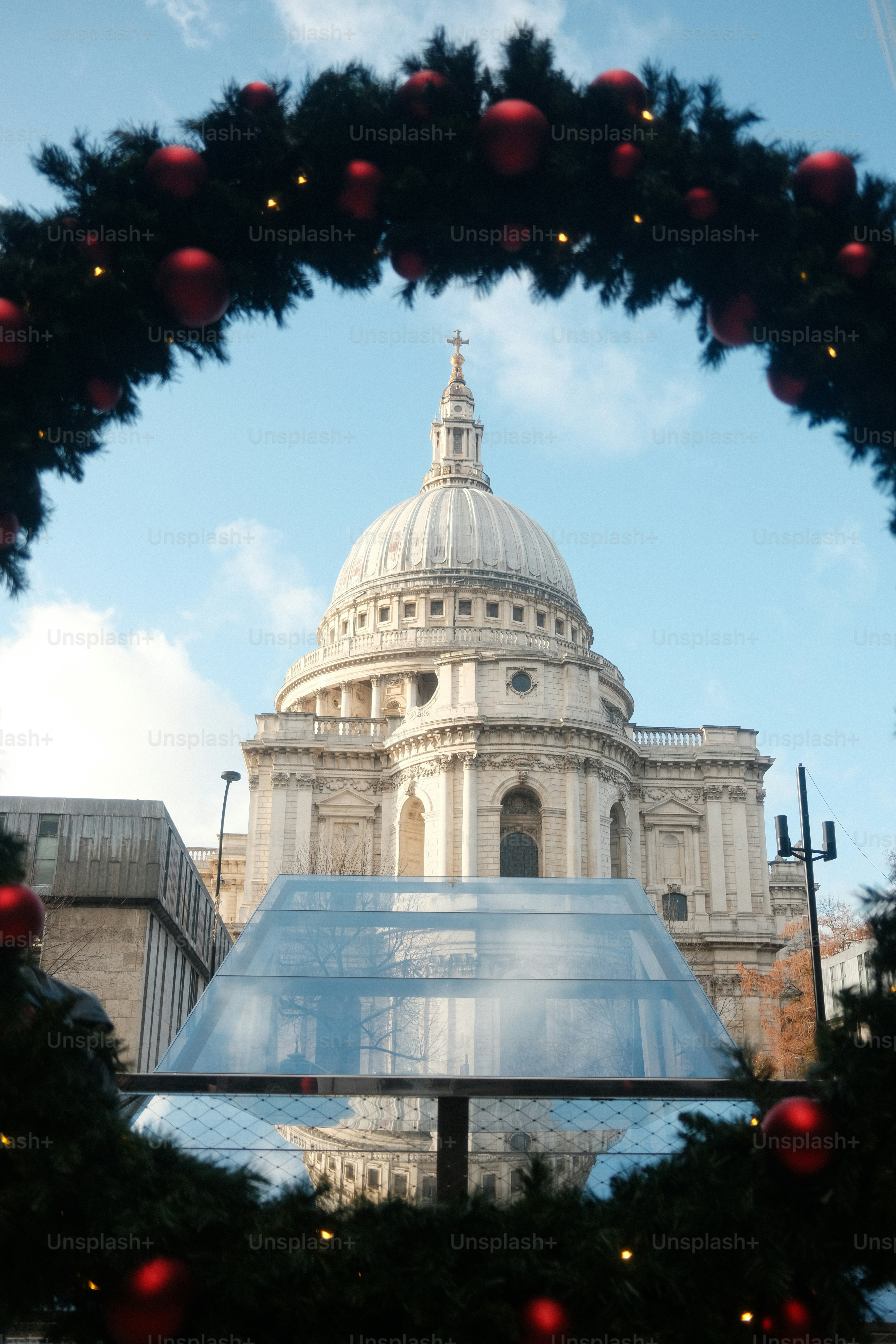 St paul's cathedral framed by christmas decorations