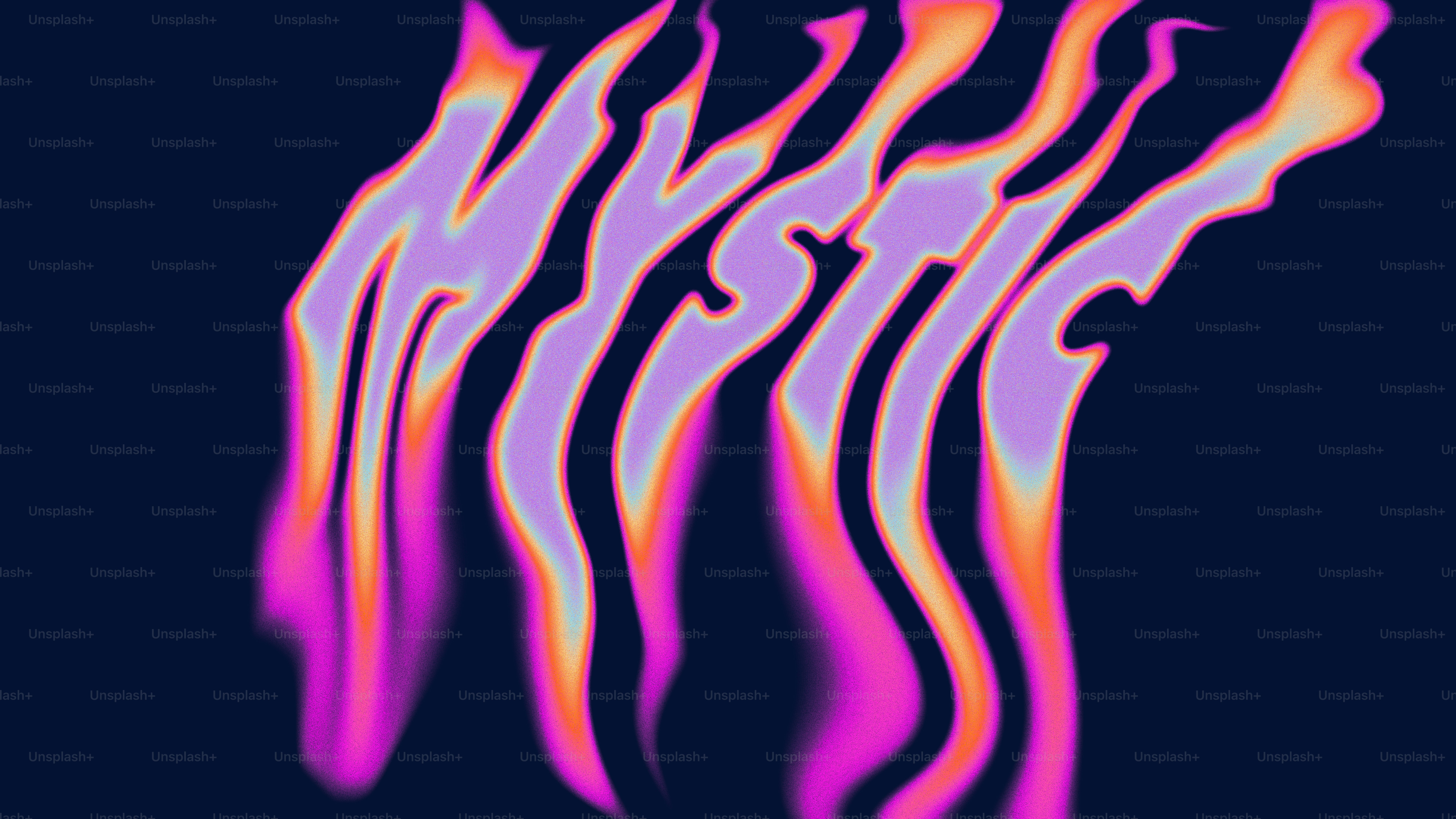 Mystic text with colorful, wavy flames