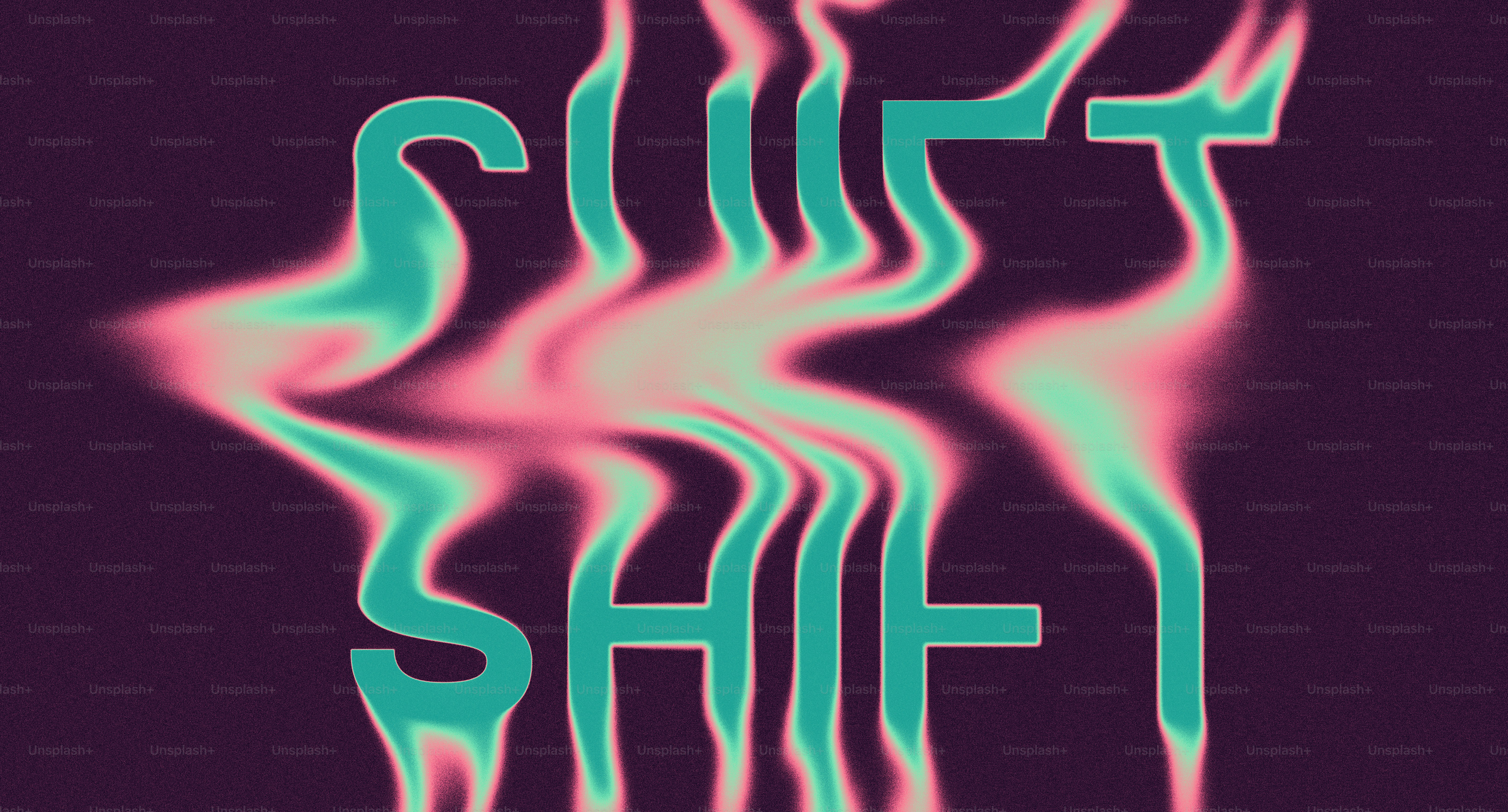 Distorted text reads shift with colorful wavy background.