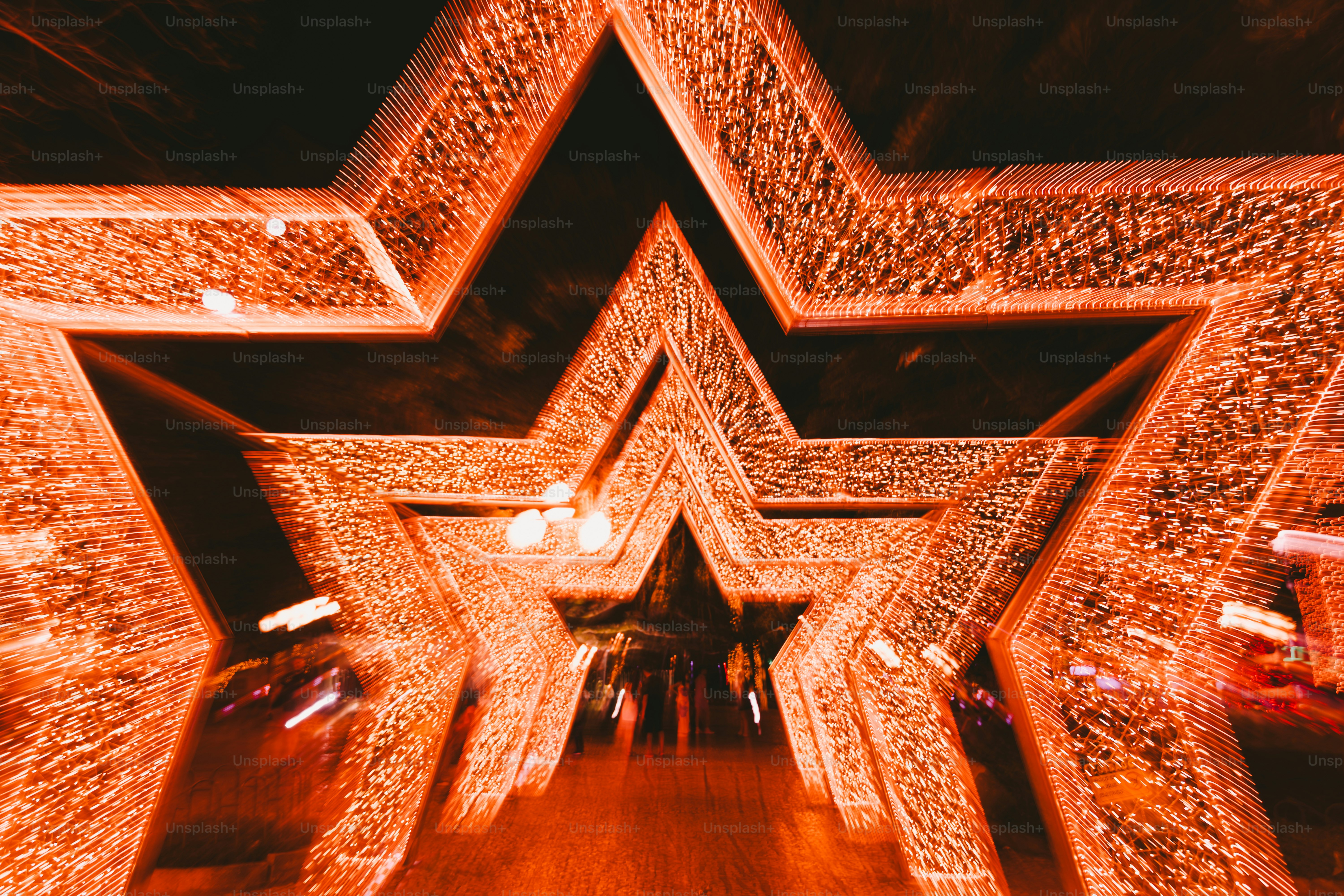 Illuminated star tunnel with blurred motion