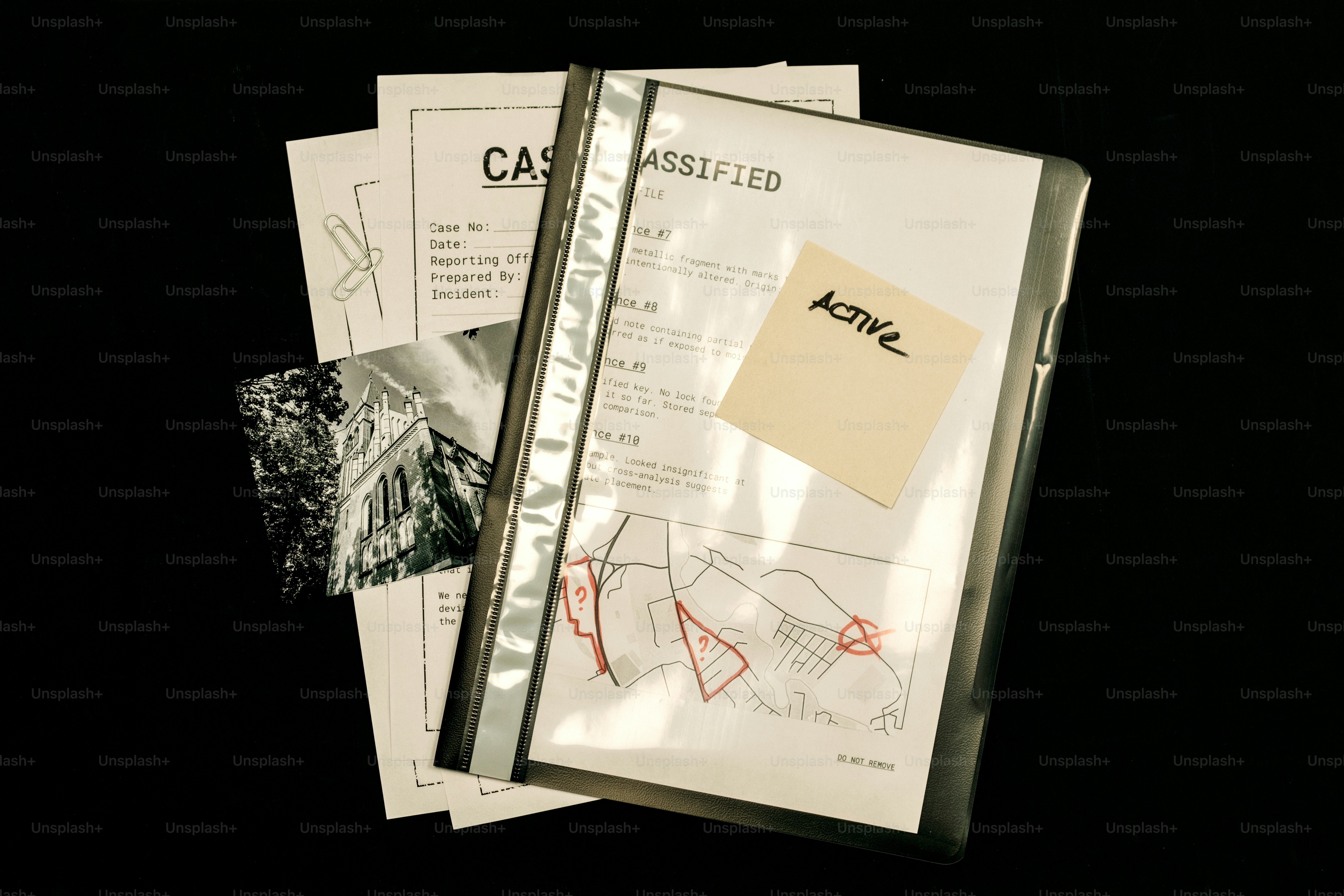 Folder with classified documents and a photo