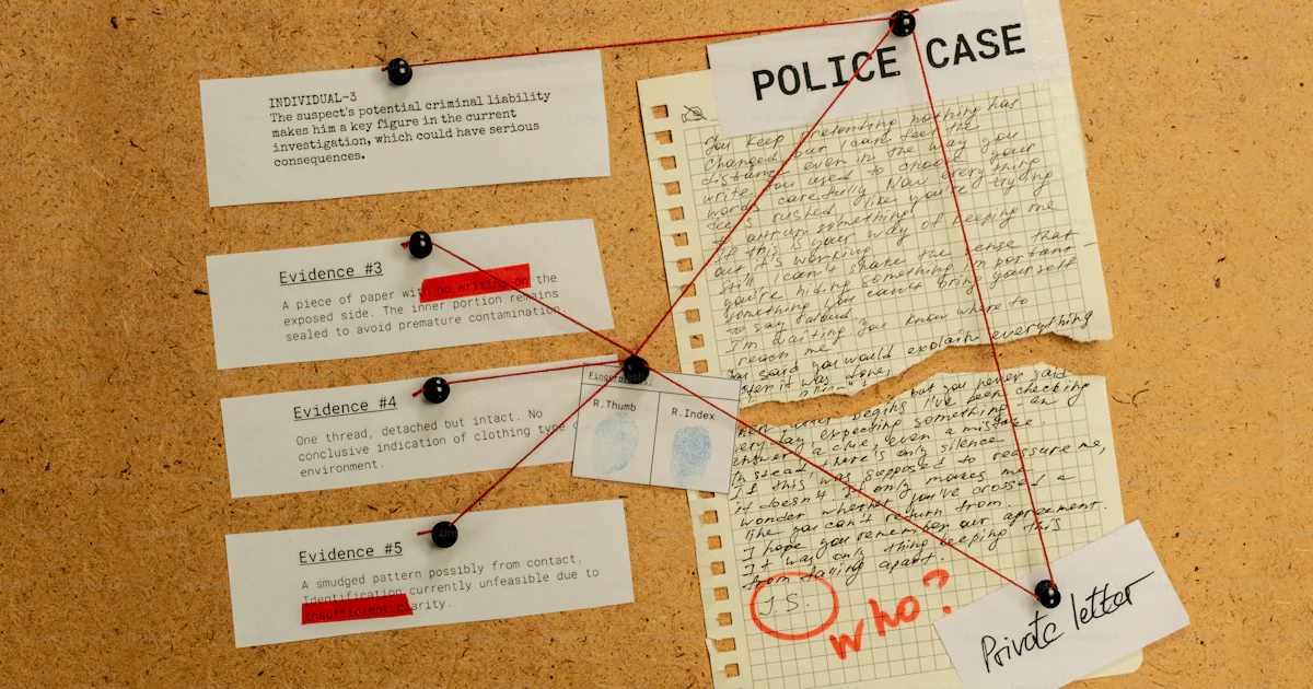 Police case investigation board with notes and strings. photo ...