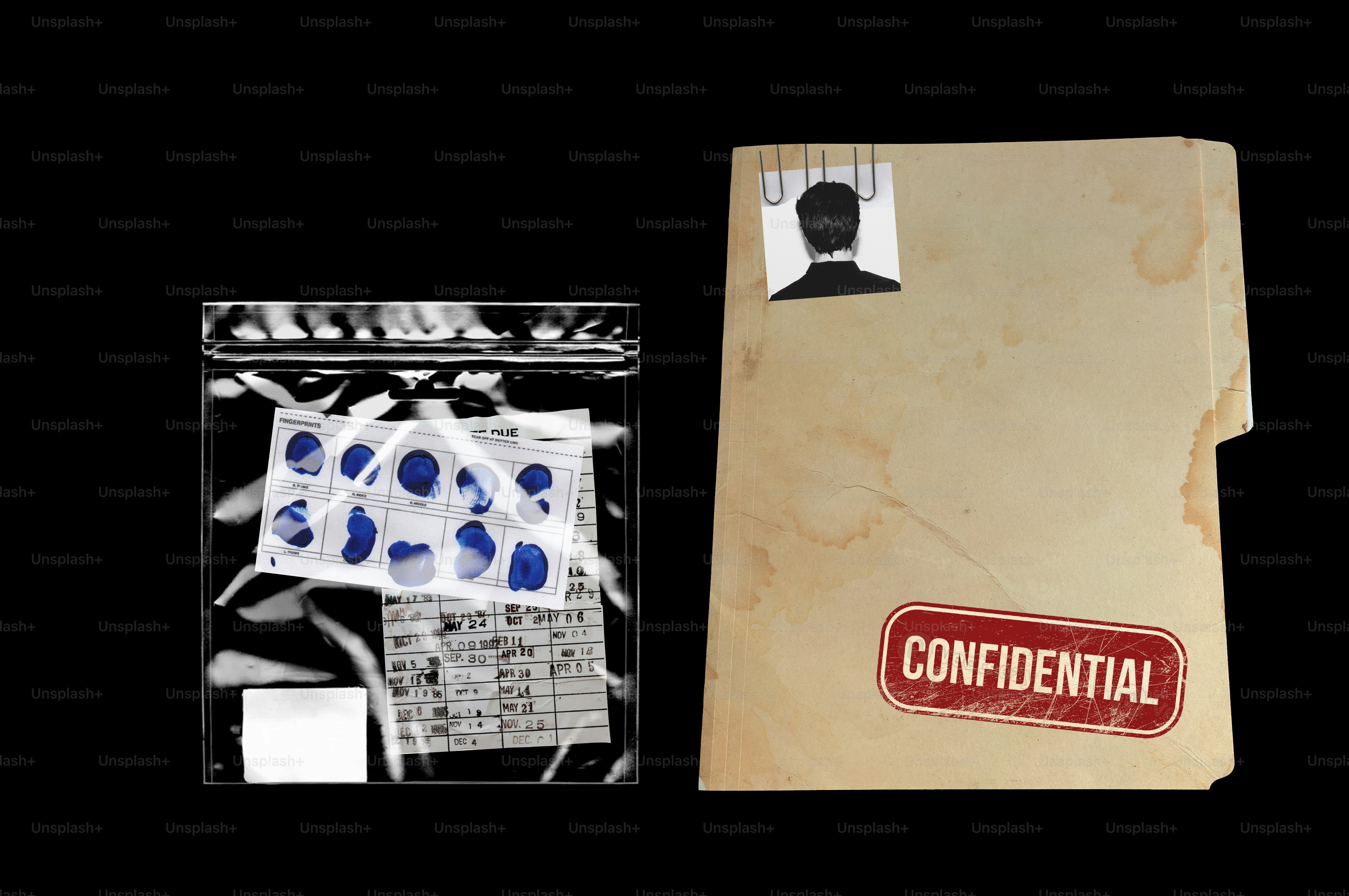 Confidential folder and evidence bag with blue pills.