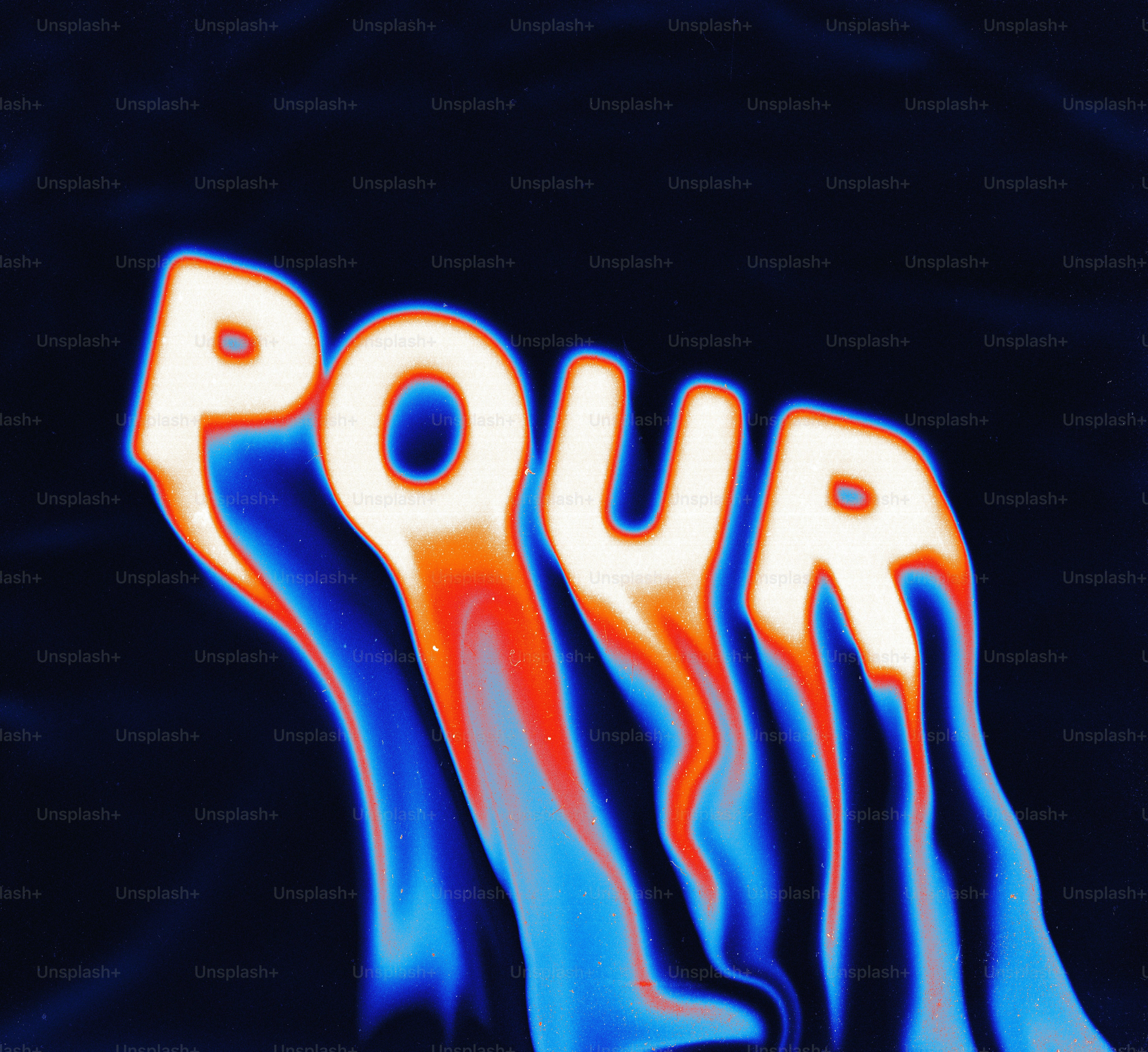 Das Wort "Pour schmilzt" mit blauen und orangefarbenen Tönen.