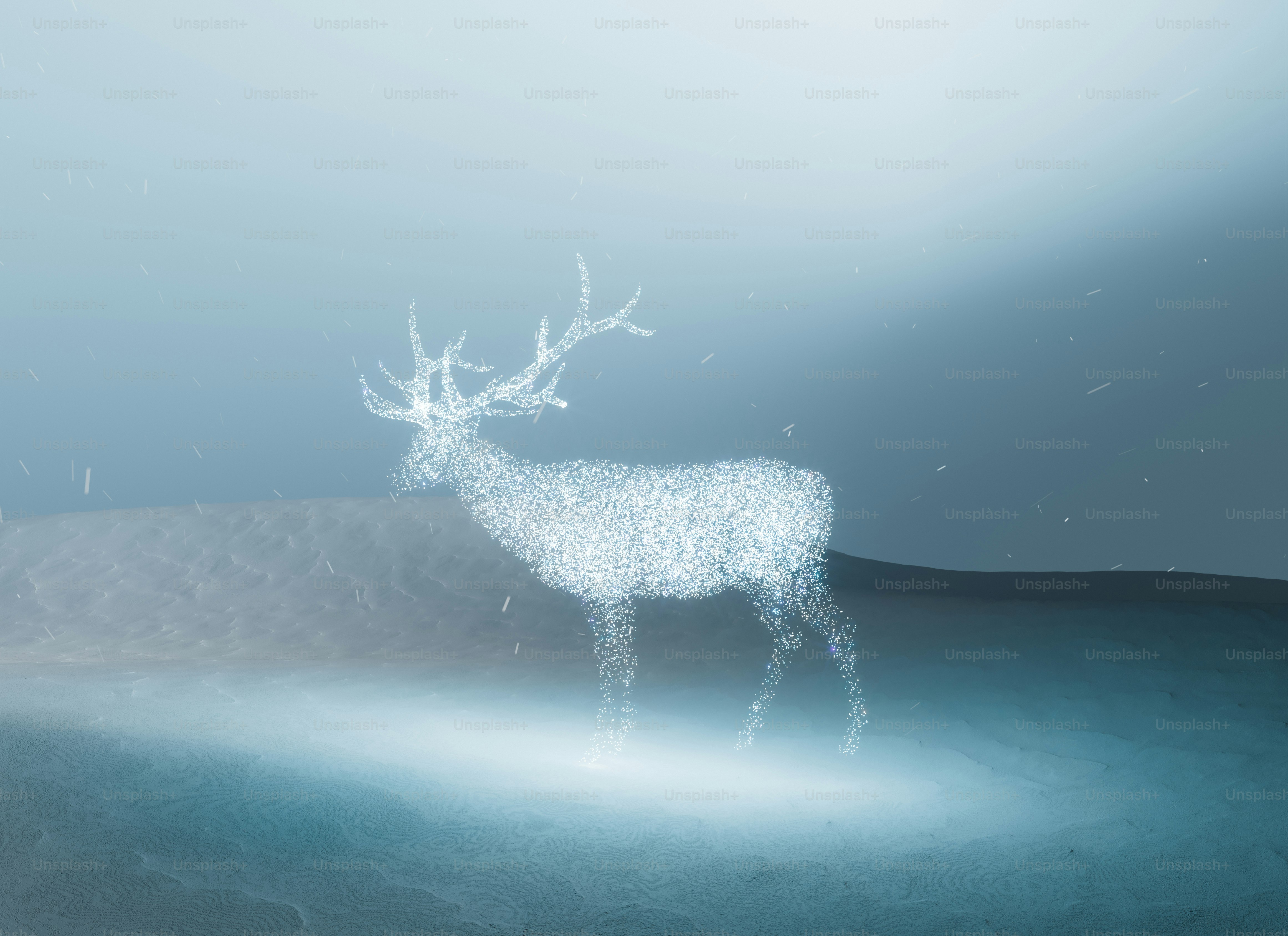 Una sagoma luminosa di cervo in un paesaggio innevato