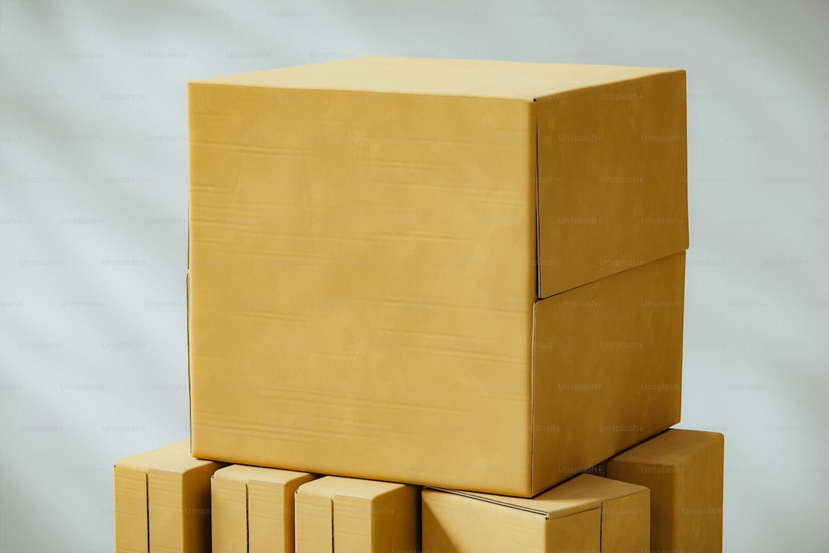 Several cardboard shipping boxes neatly stacked
