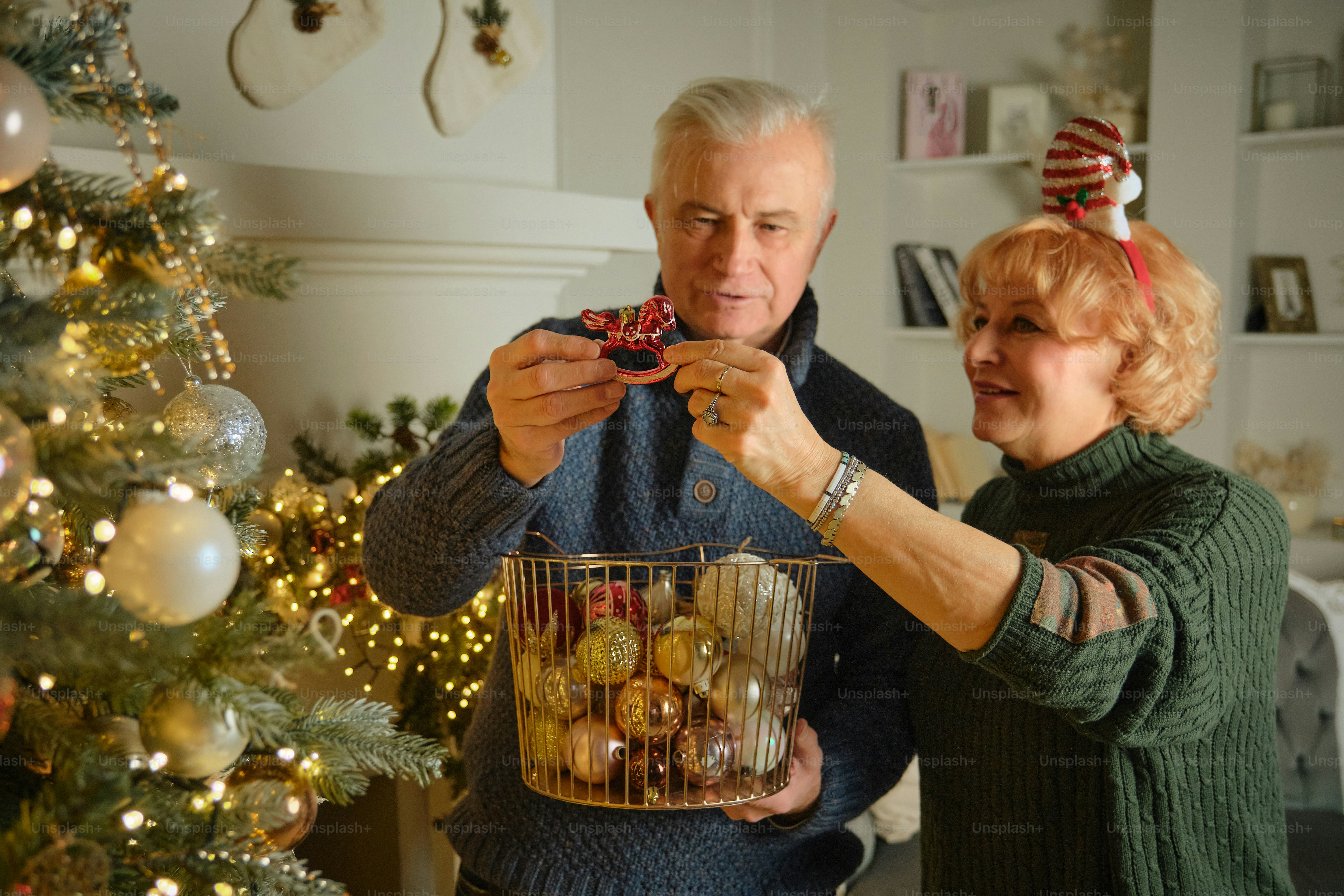 cool senior couple enjoying the christmas holidays