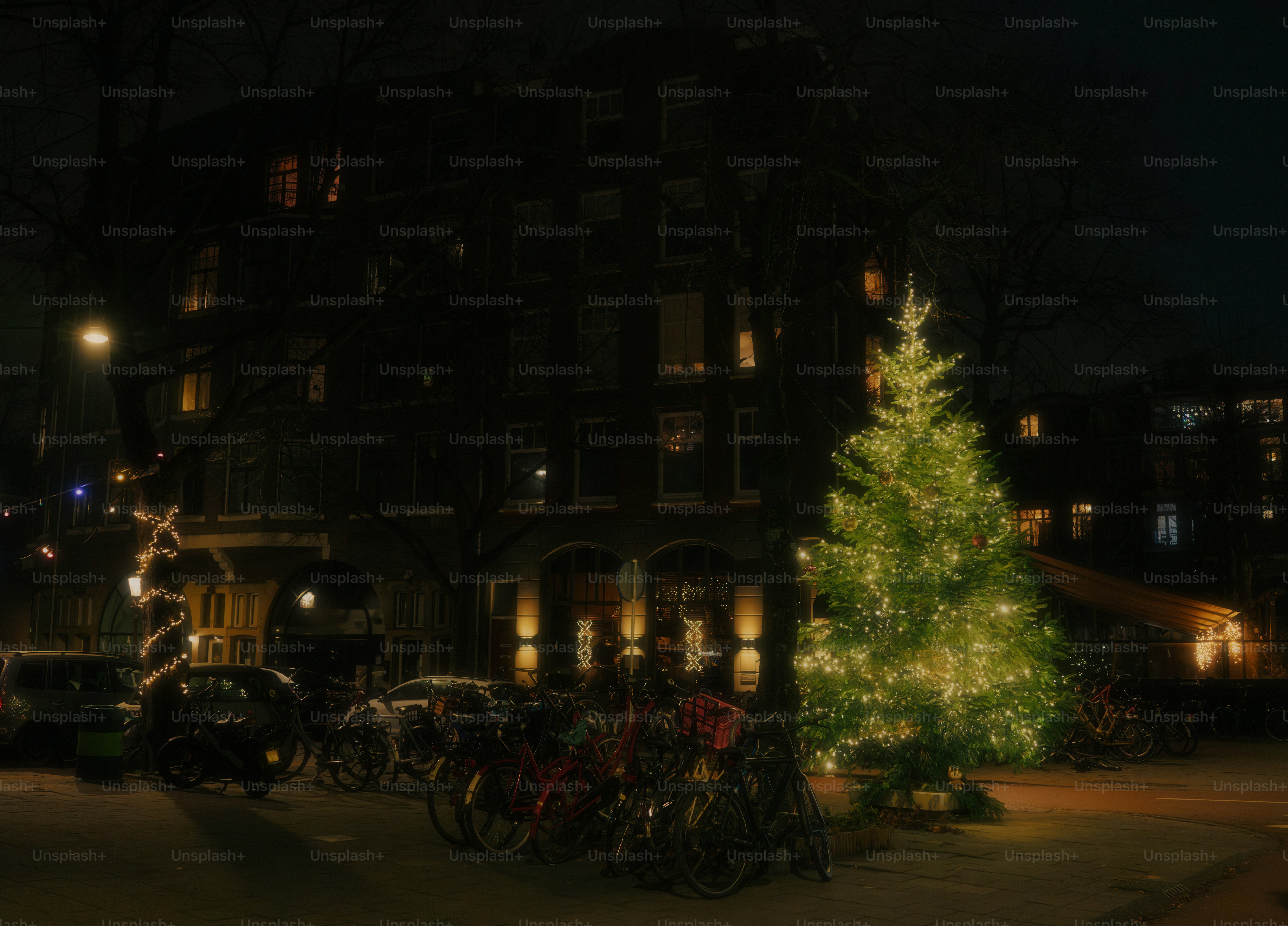 Christmas tree glowing in a window at night photo – Christmas Image on ...