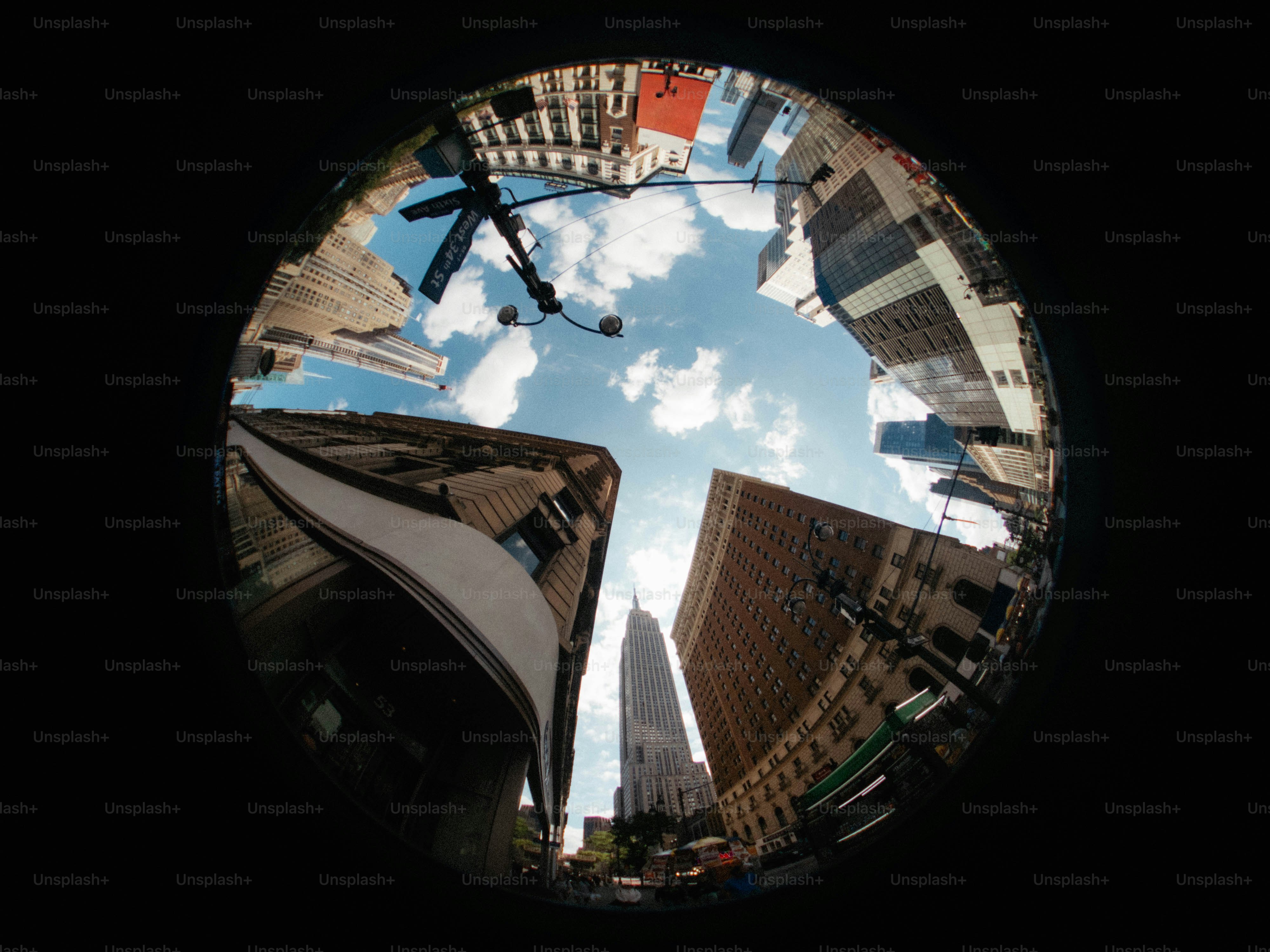 Fisheye view of new york city skyscrapers and skyscrapers photo ...