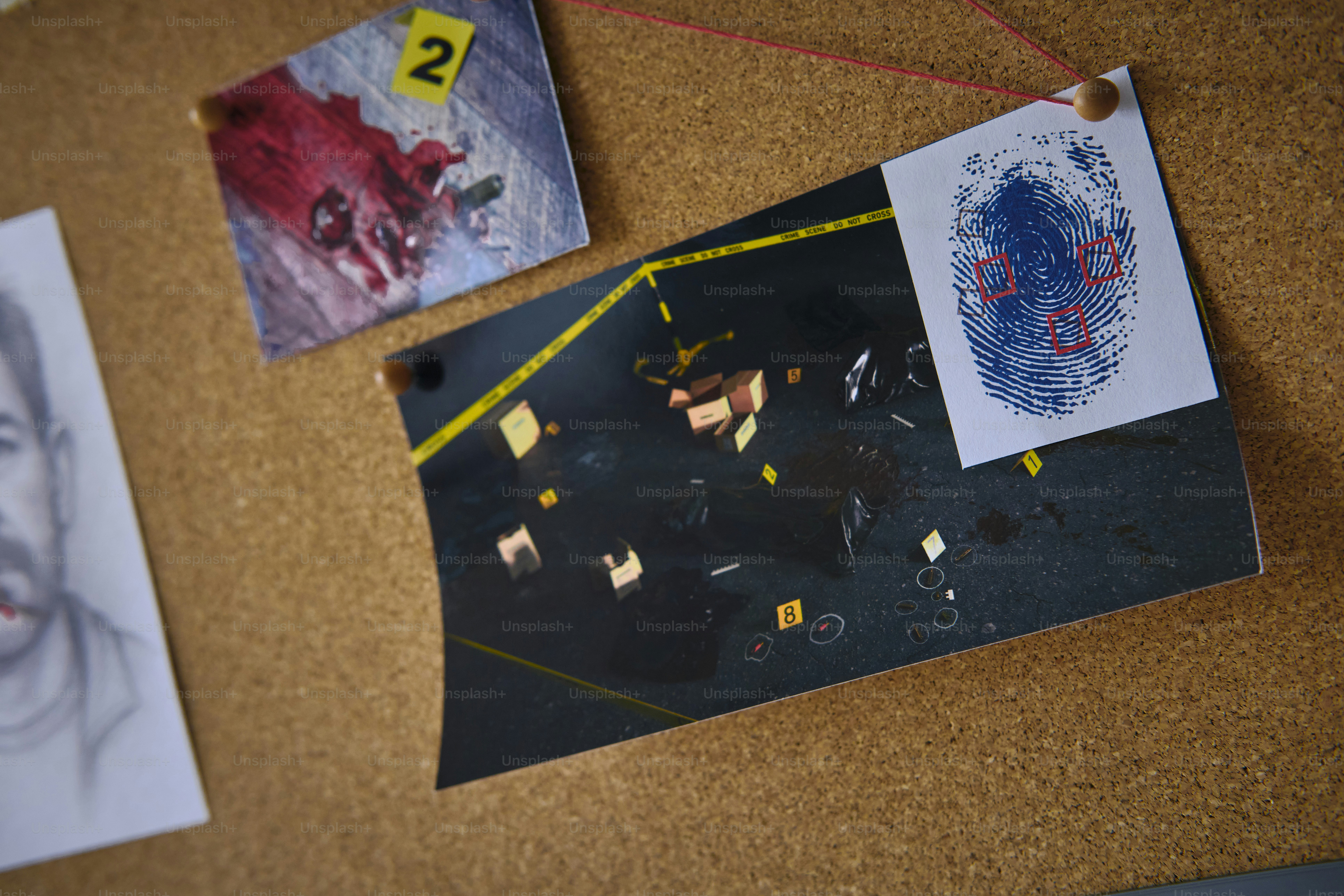 証拠写真 写真と指紋付きの犯罪現場証拠板 - Unsplash+に収録の写真