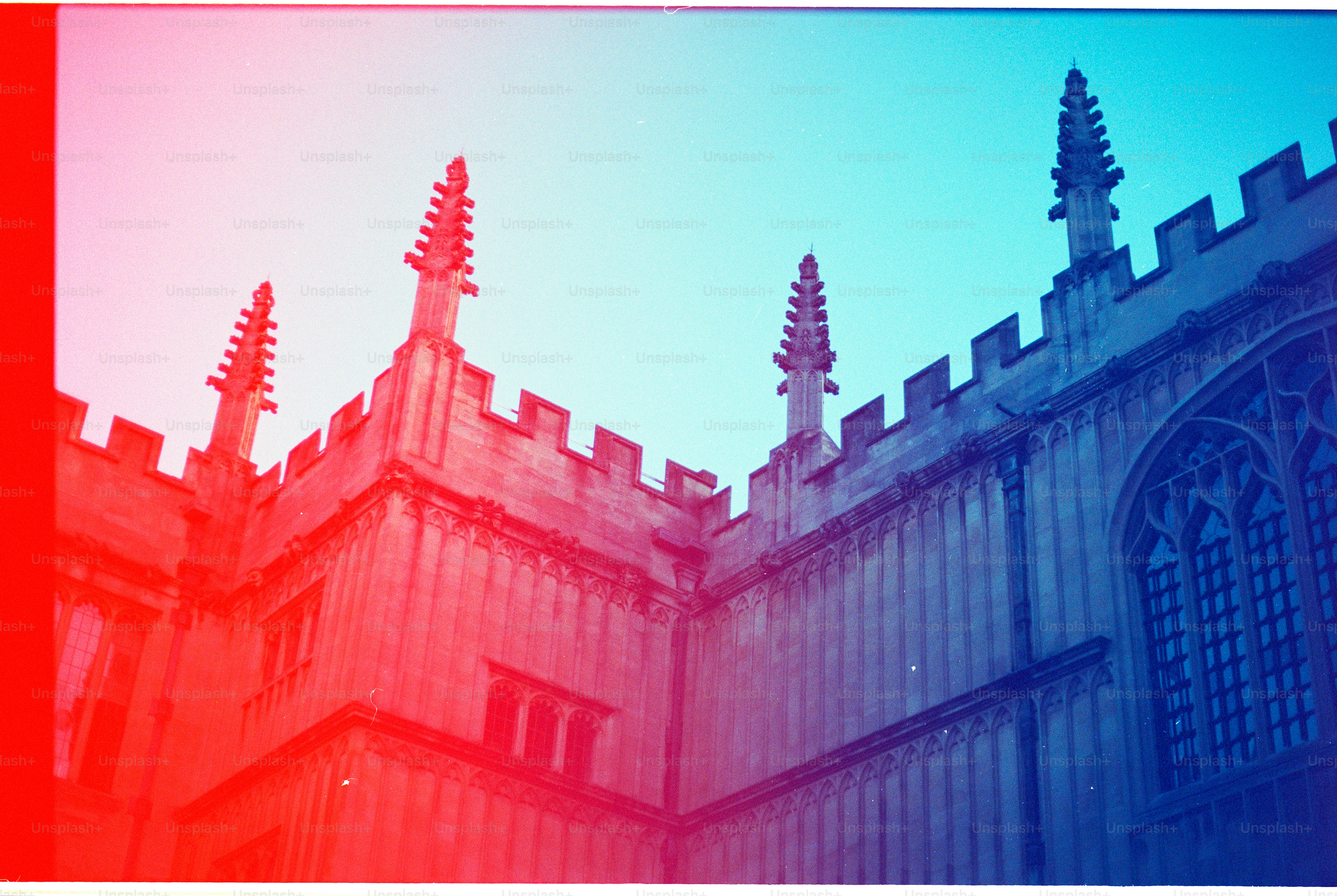 Gothic architecture with red and blue gradient overlay photo ...