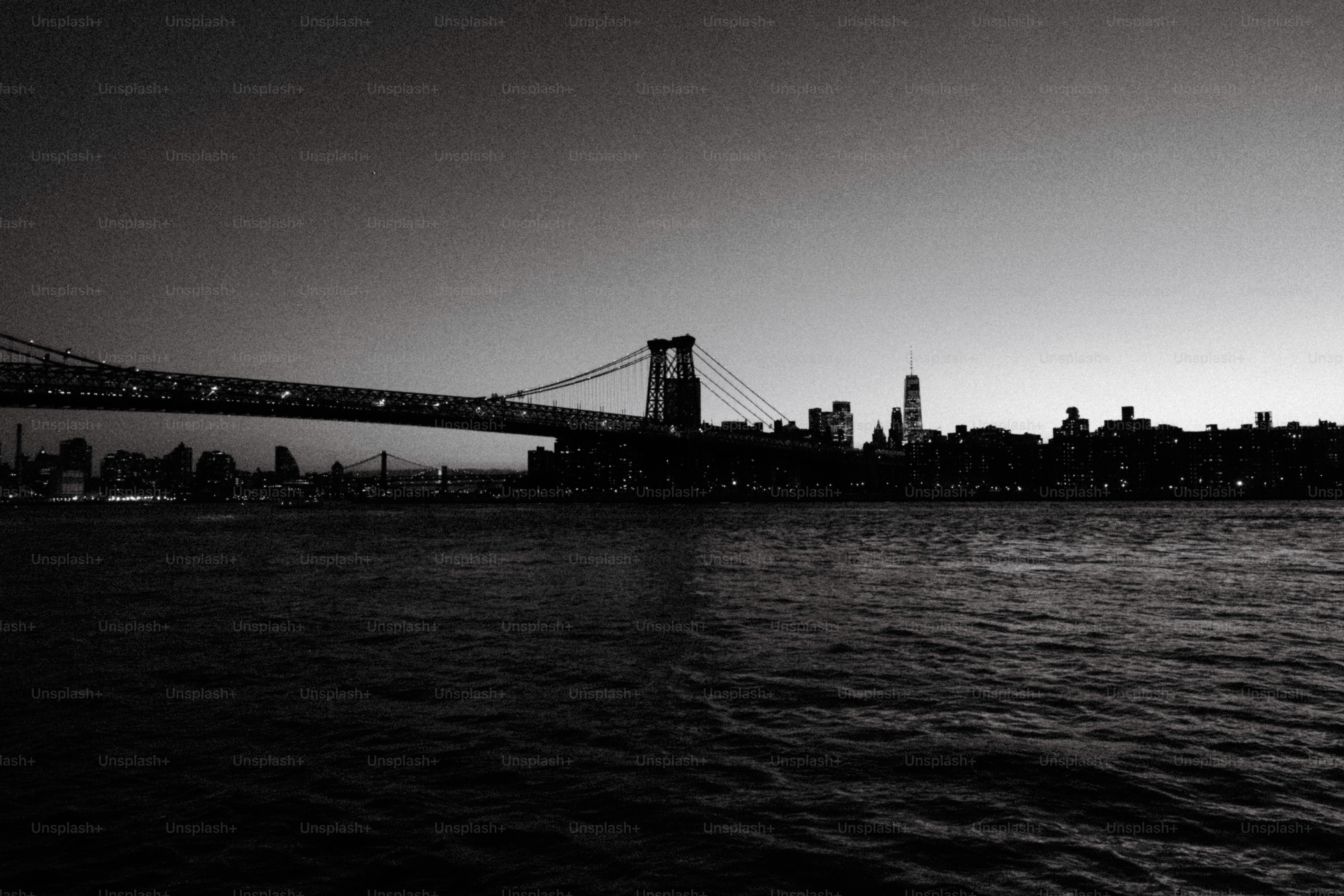 New york city skyline and bridge at dusk