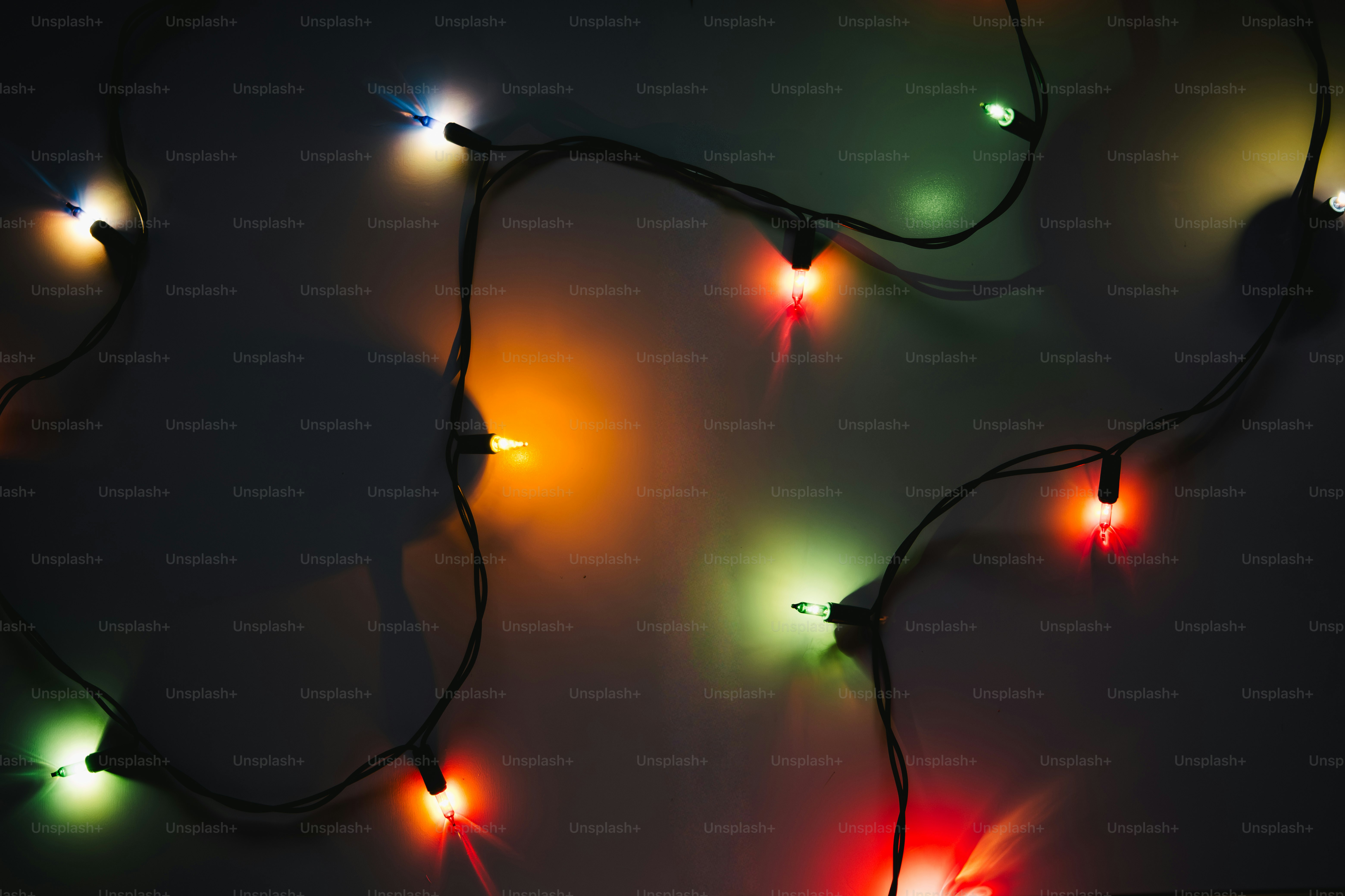 Colorful string lights glowing in the dark