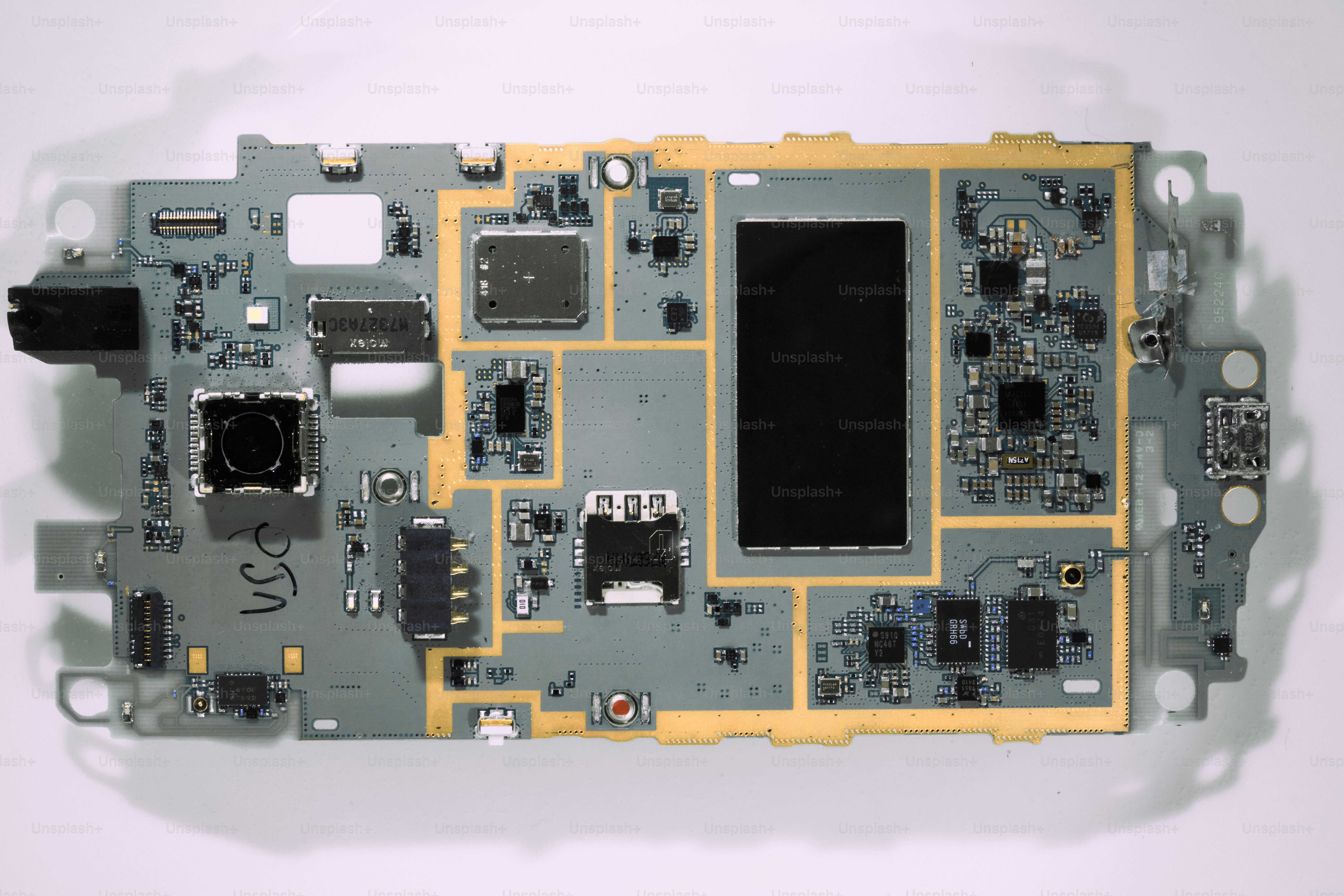 Close-up of a complex electronic circuit board