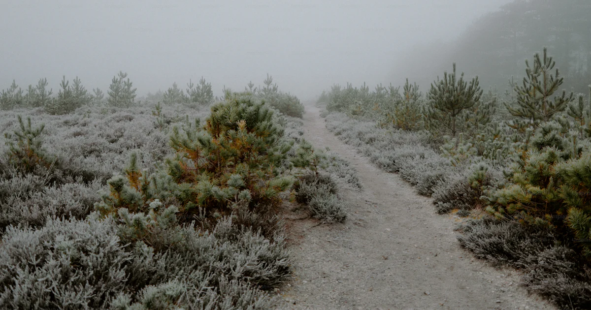 A frosty path winds through a sparse forest. photo – Winter Image on ...