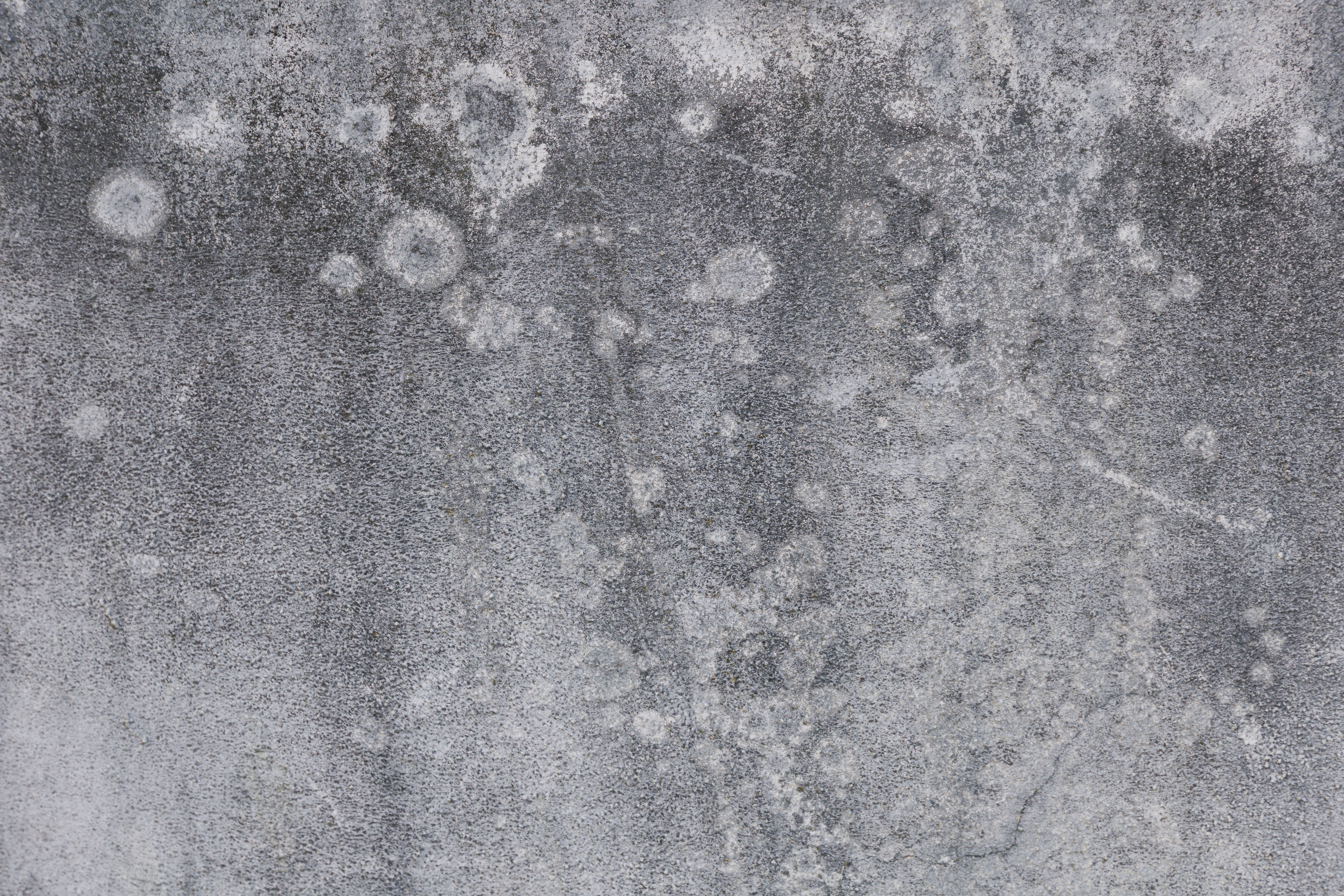 Nahaufnahme einer verwitterten Betonwand mit kreisförmigen Mustern.
