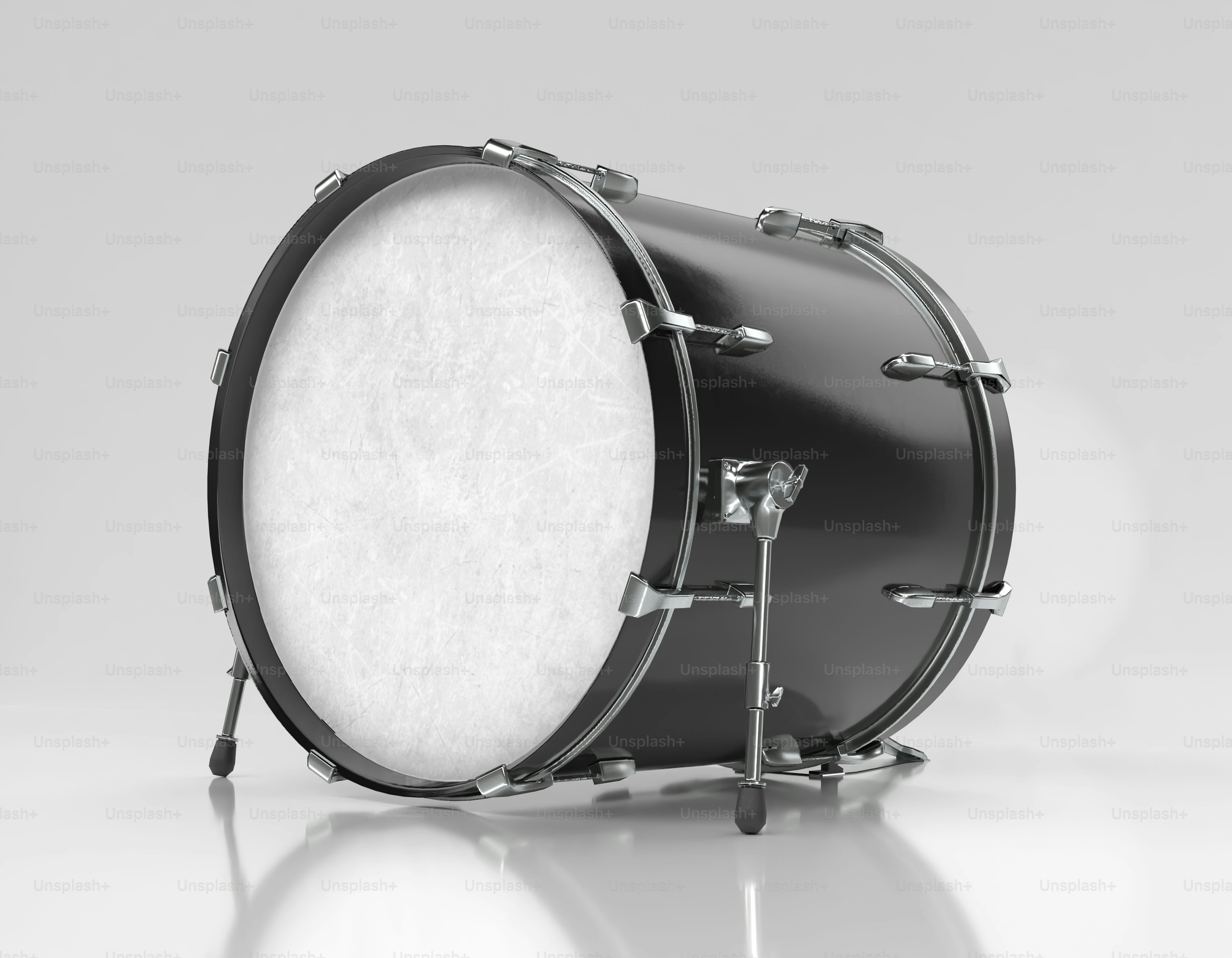 A black bass drum on a white background