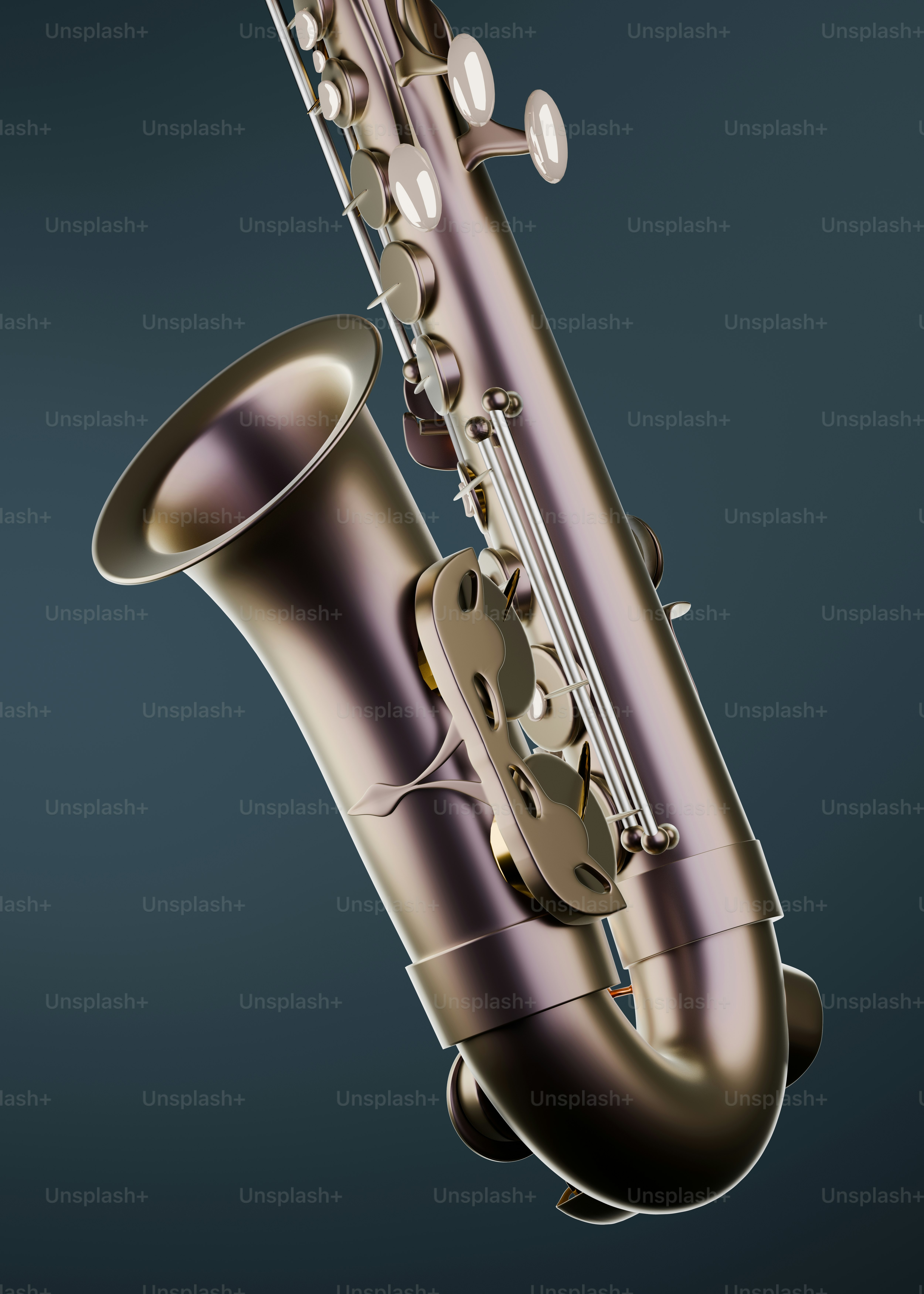 A close-up view of a brass saxophone