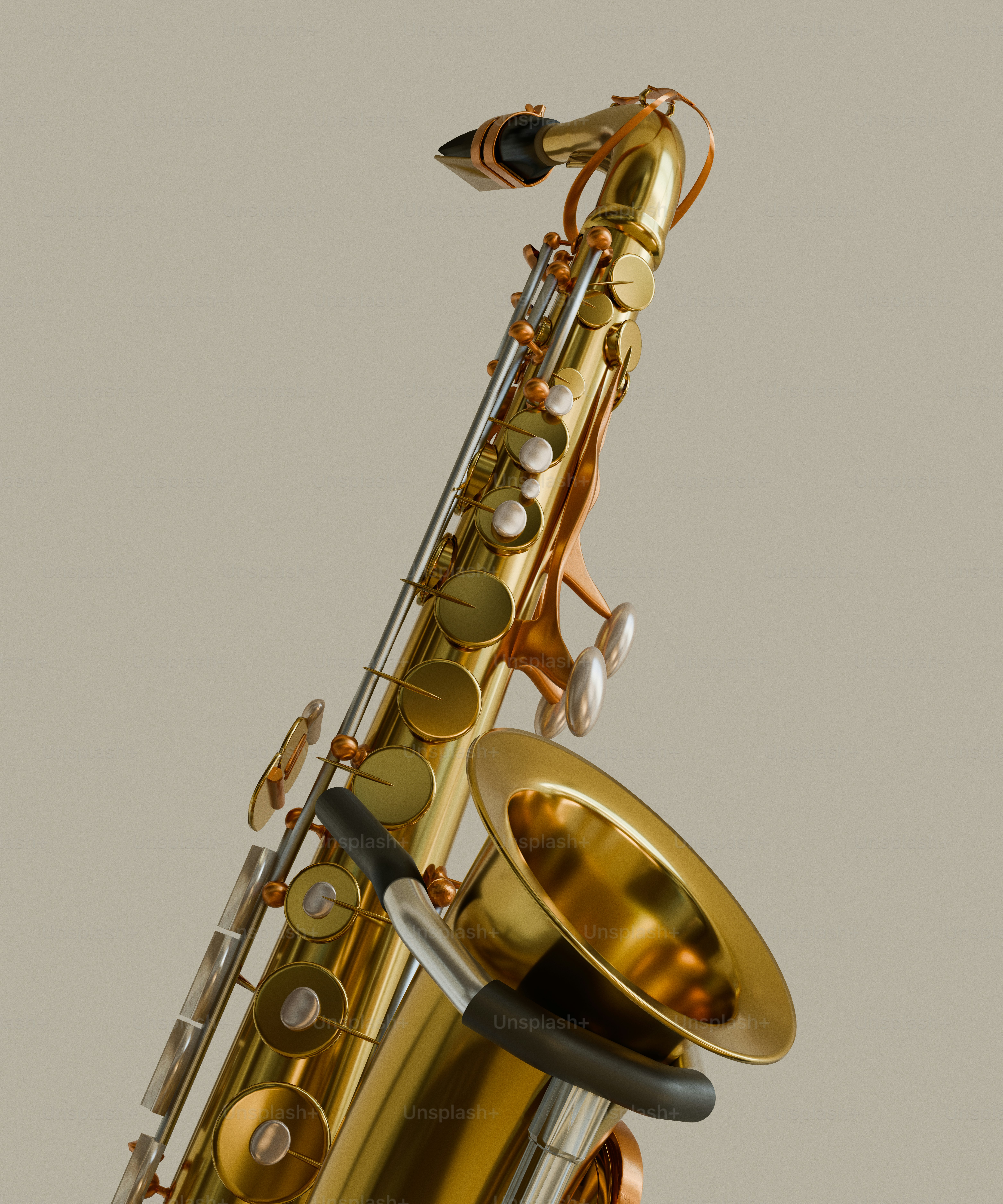 A close-up view of a golden saxophone