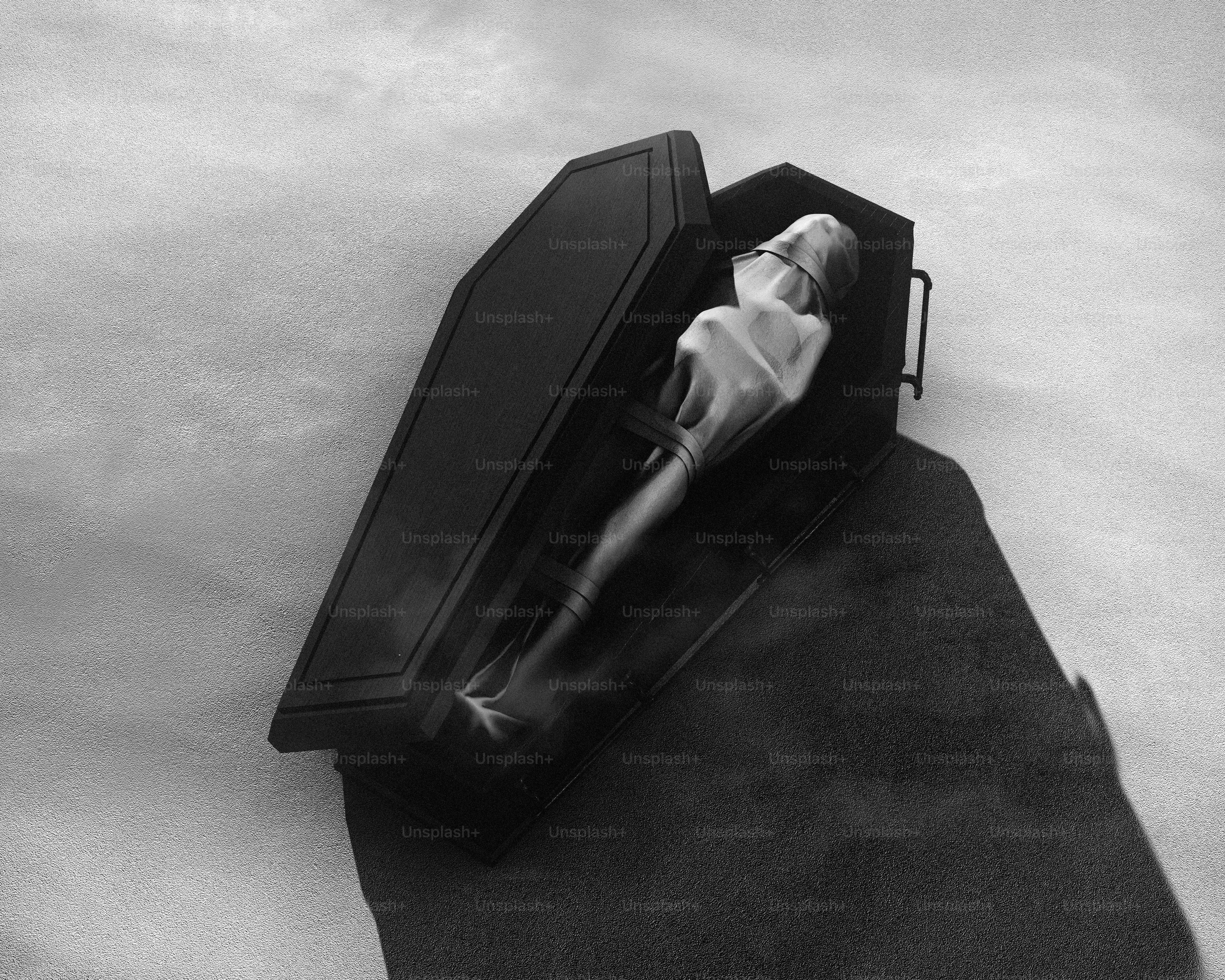 Ghostly figure emerging from an open coffin