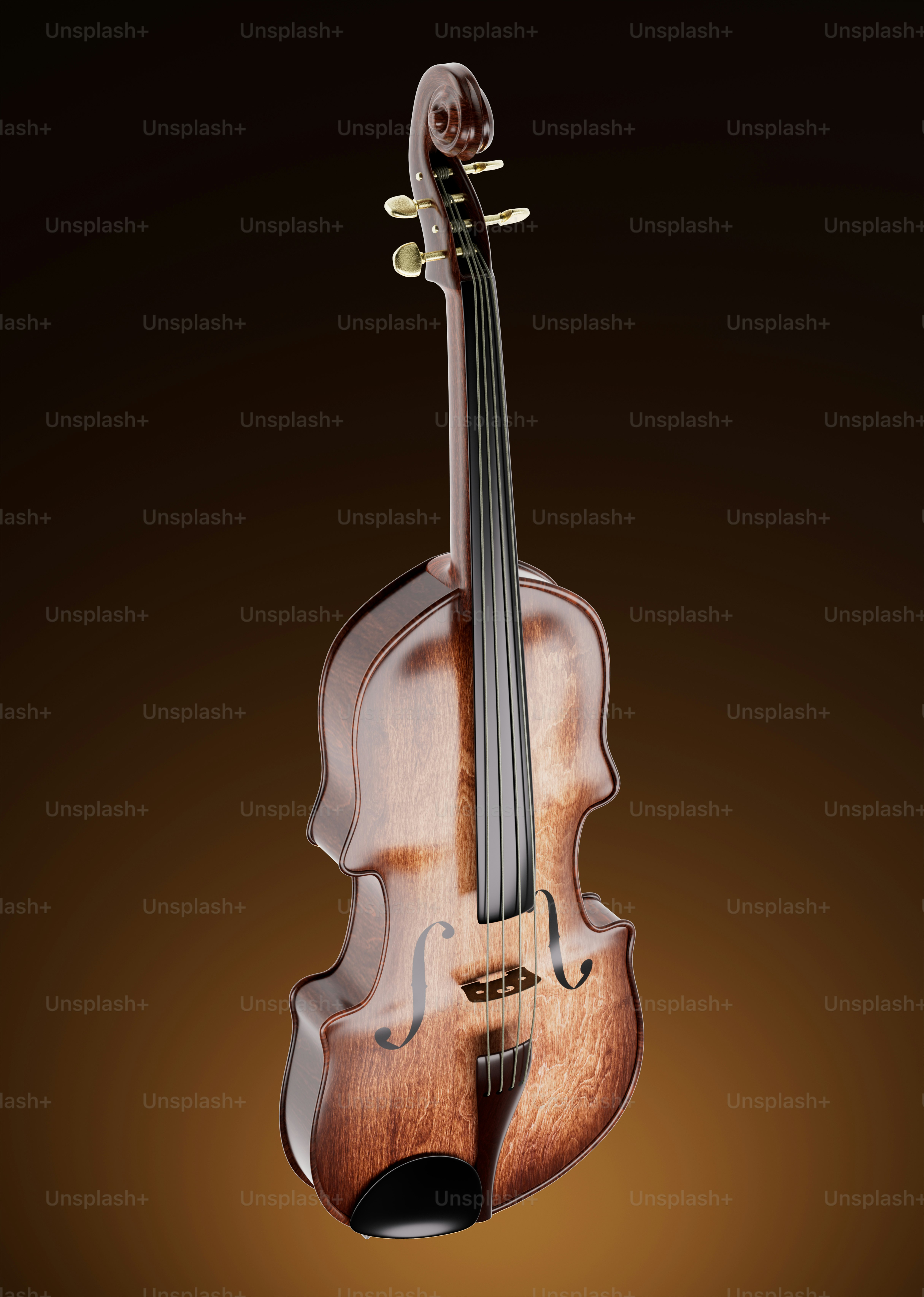 A vintage violin rests against a warm brown background.