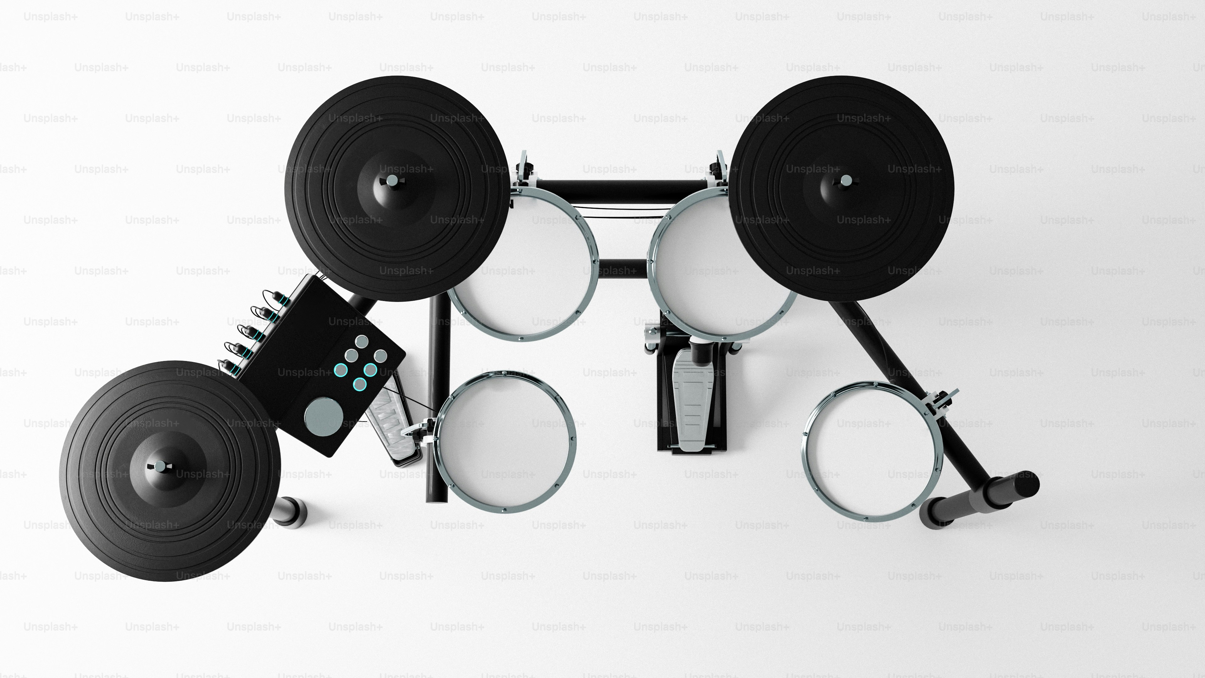 A modern electronic drum set on a white background.