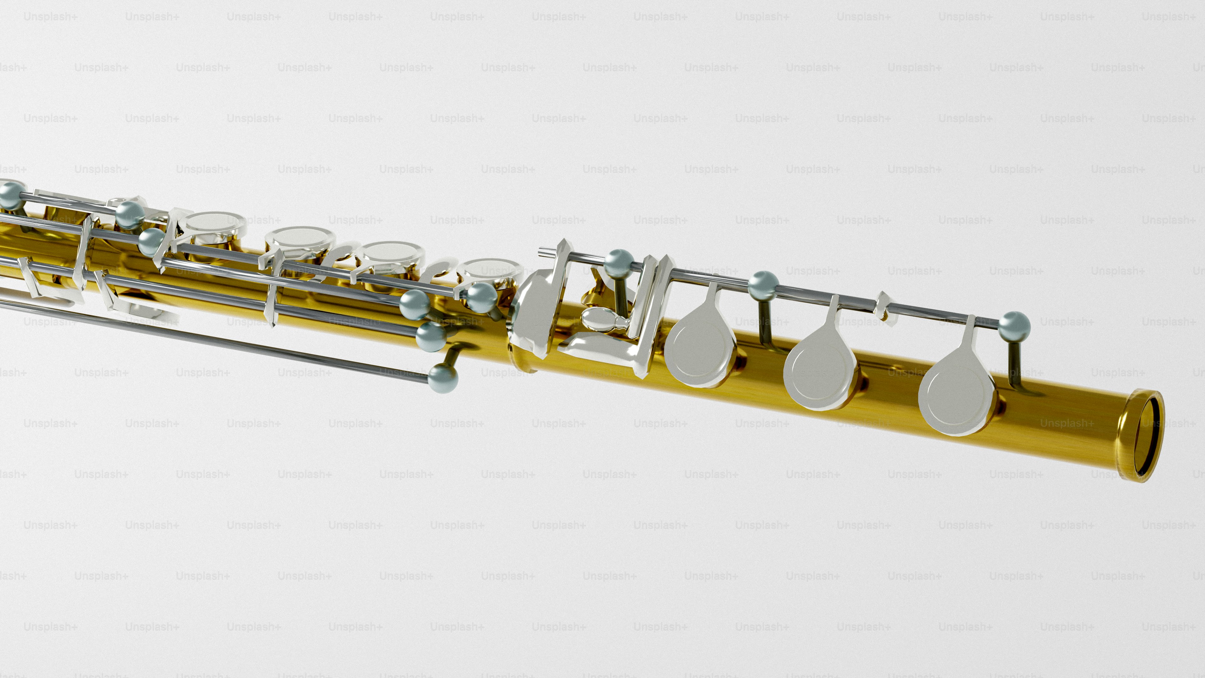 Close-up of a golden flute's keys