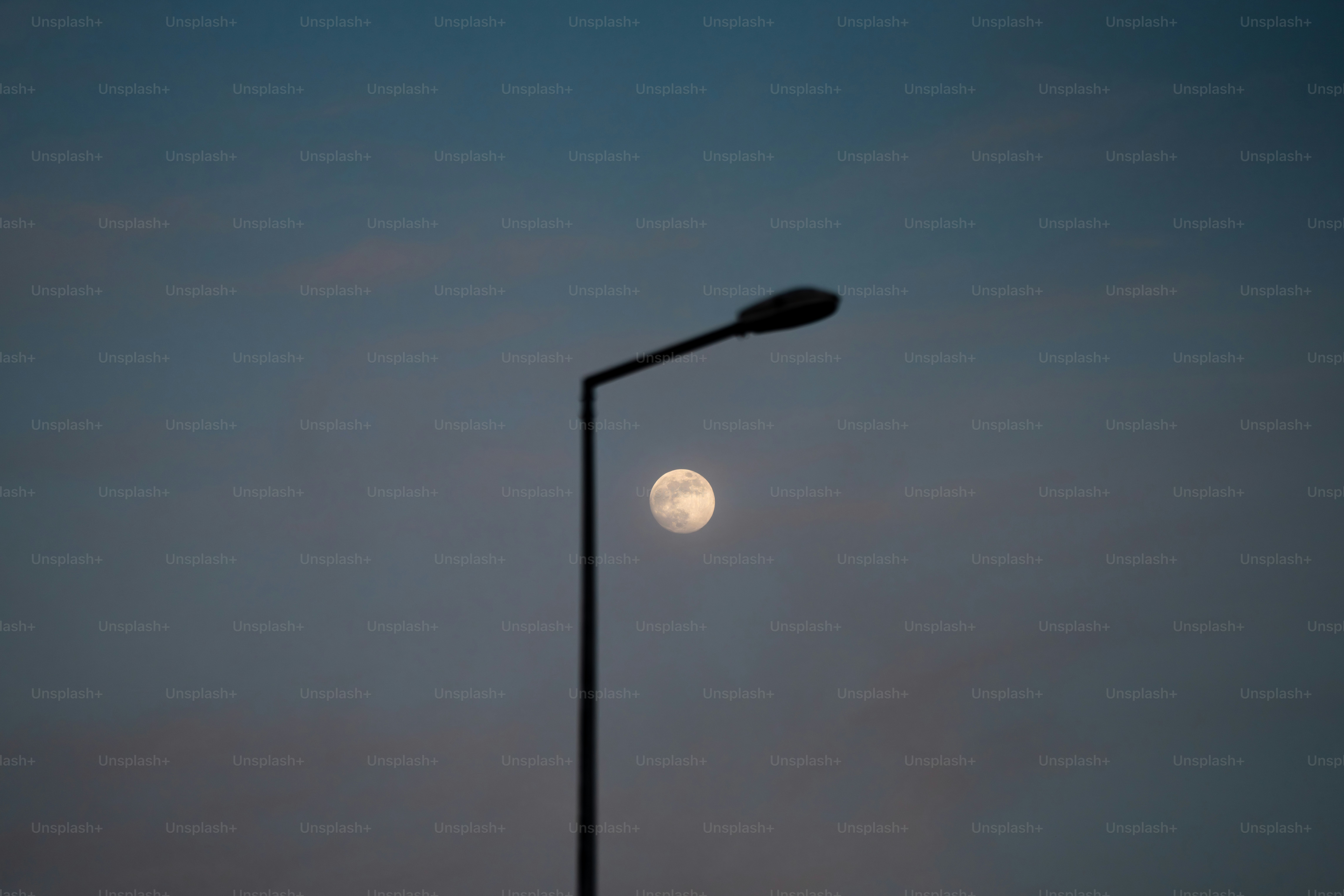 가로등이 달과 하늘을 배경으로 실루엣을 드러냈다