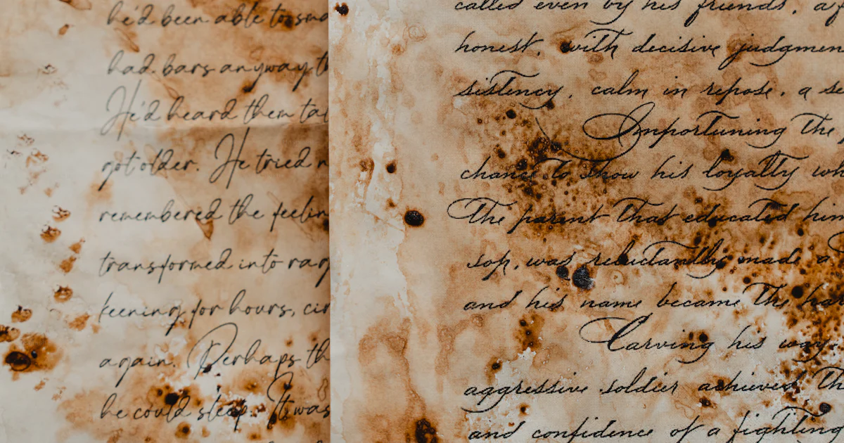 Parchment Text Example Aged, stained parchment with handwritten text. photo – Vintage Image on ...