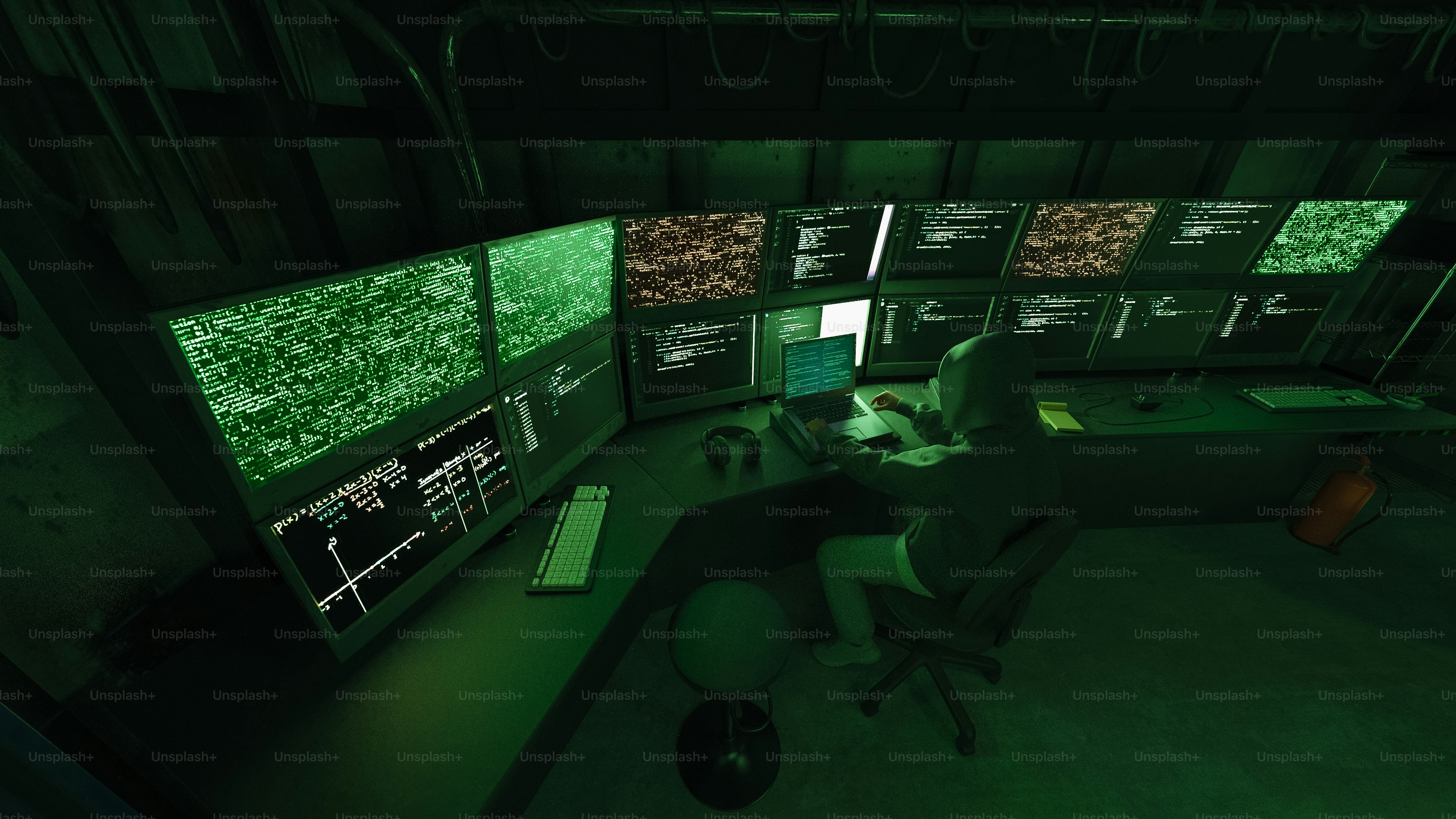 Person working at a computer with multiple monitors