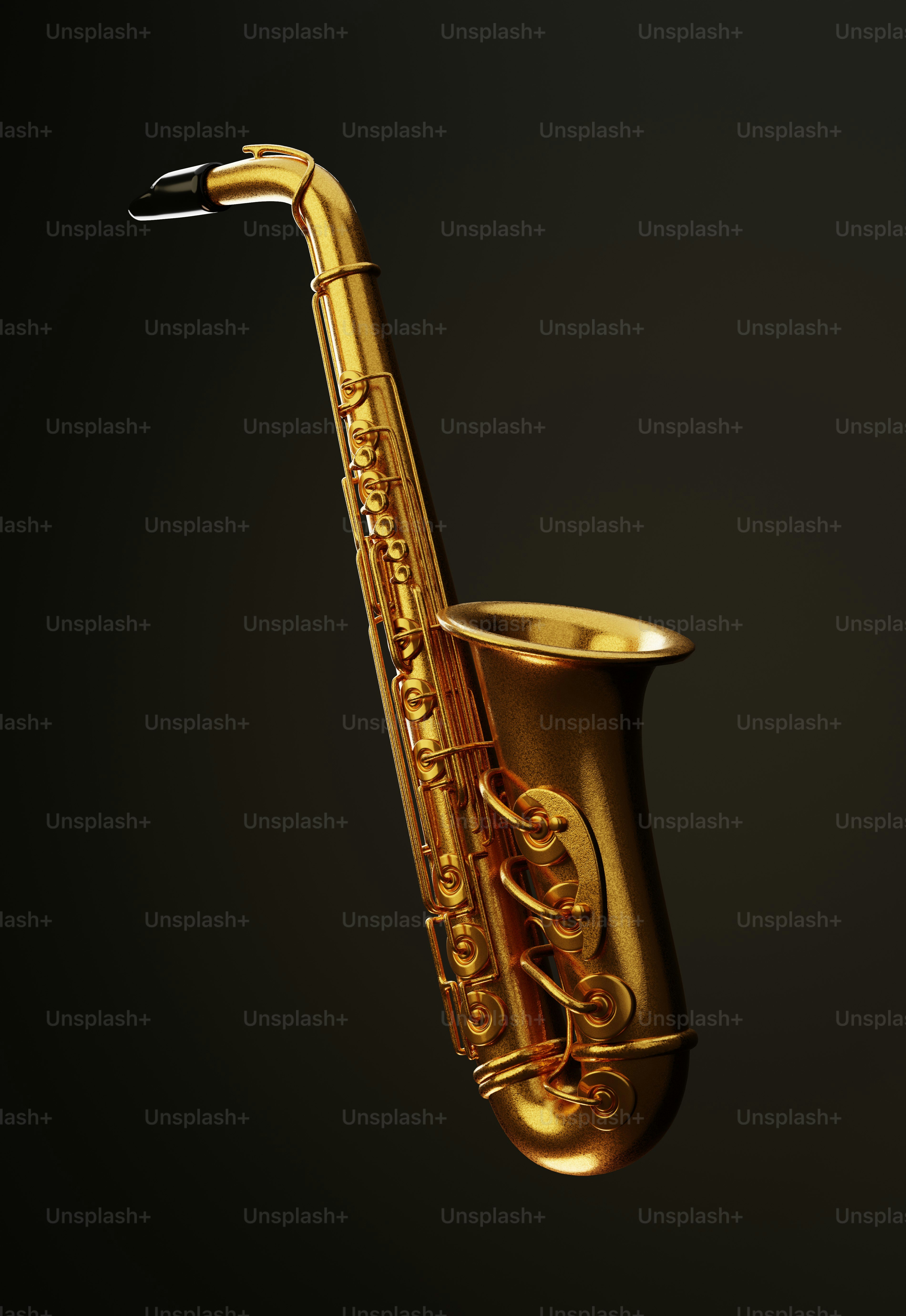 Un saxophone doré brillant sur fond sombre