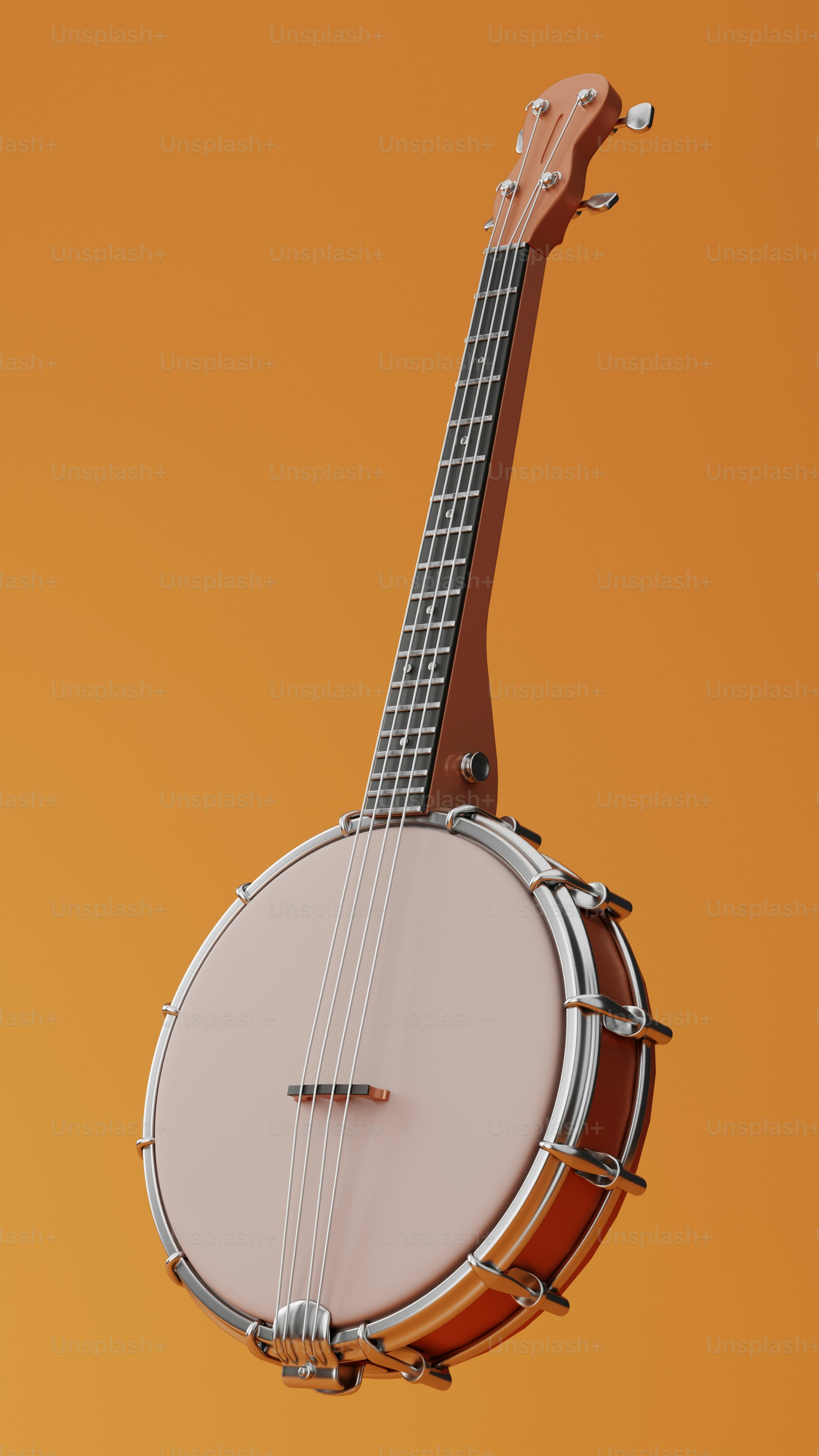 Un banjo à quatre cordes sur fond orange