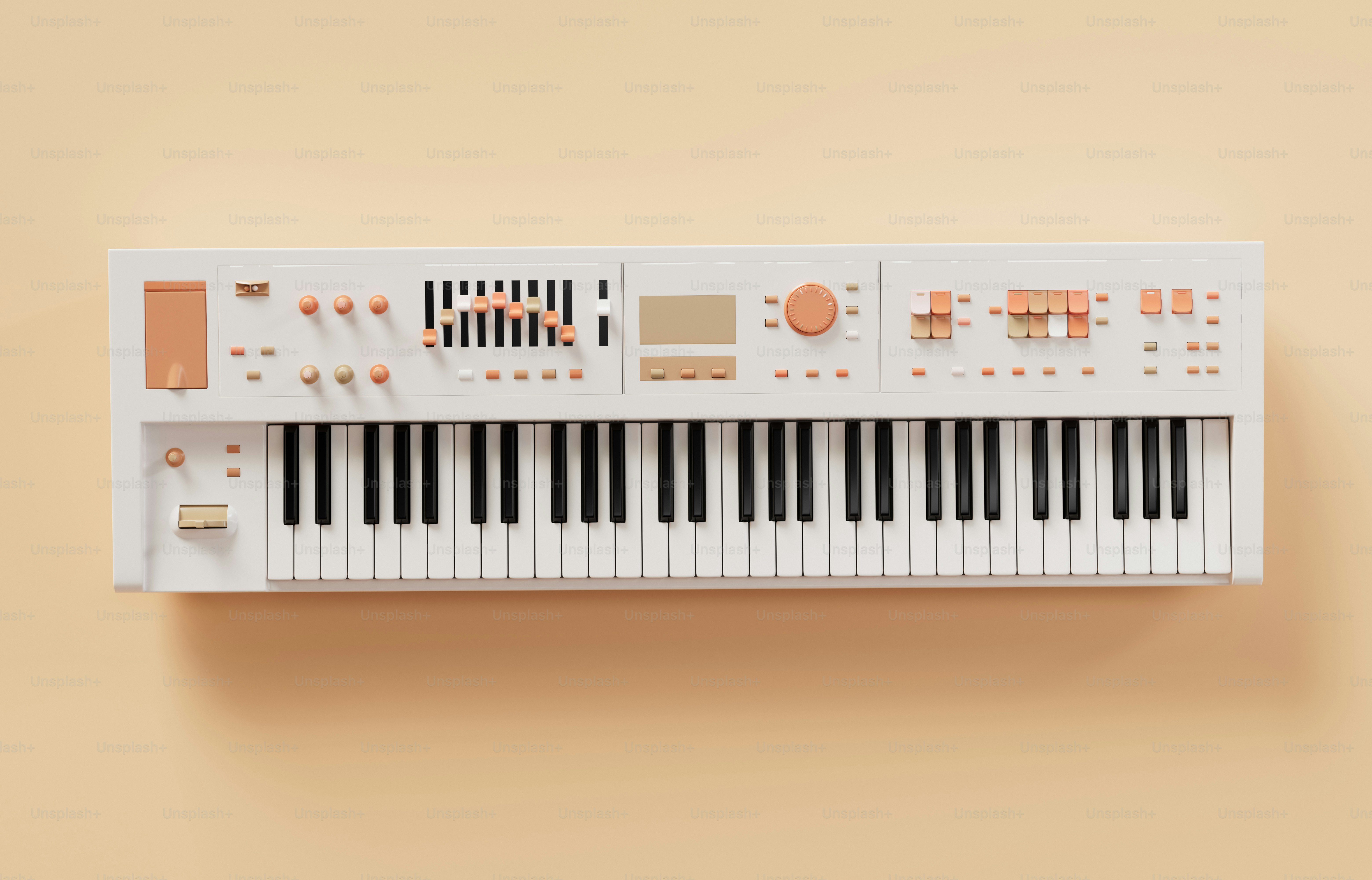 A white and rose gold electronic keyboard