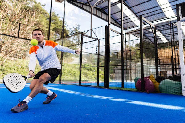 Man playing padel on blue court during training session