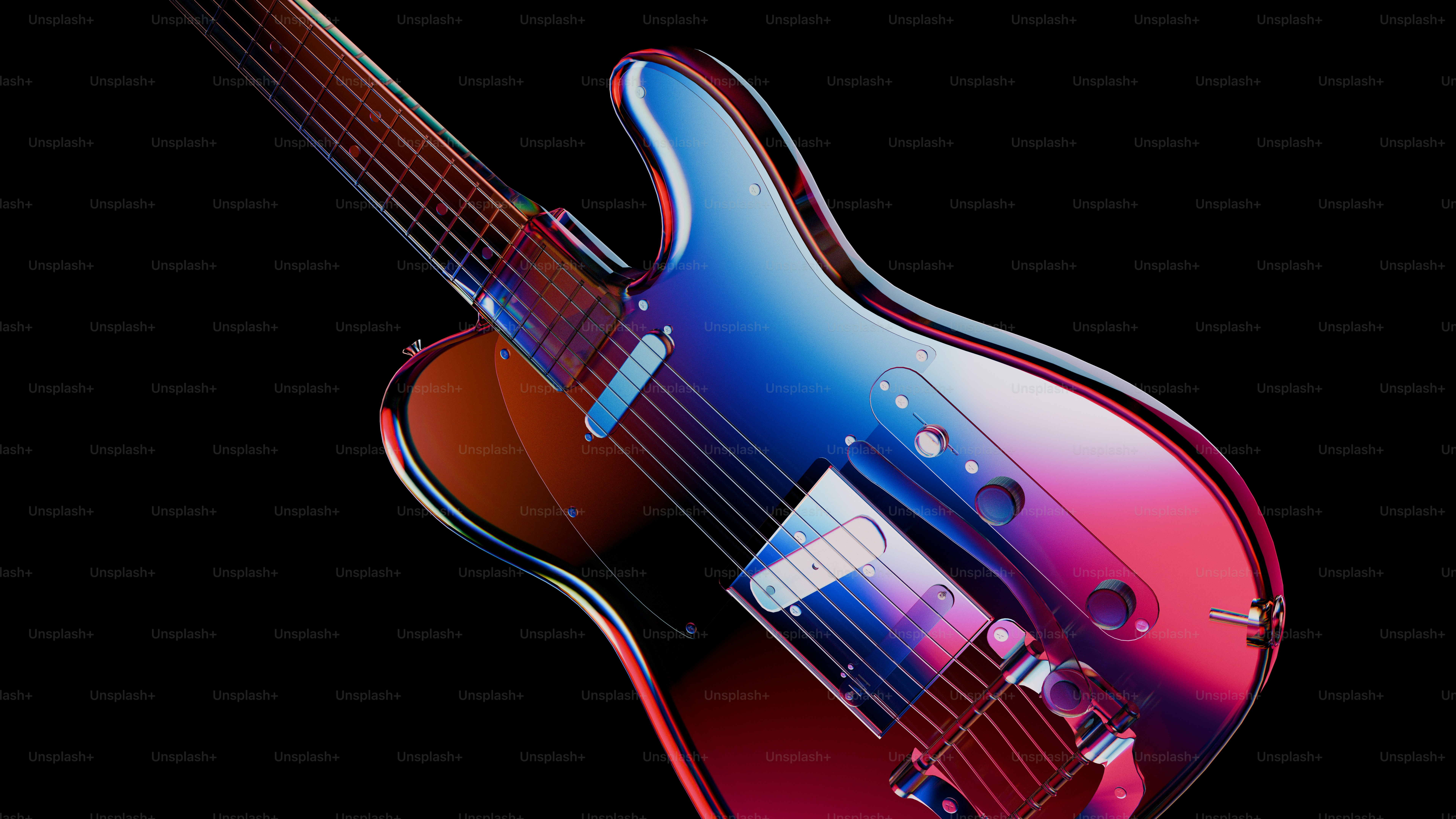 黒い背景にカラフルなエレキギター