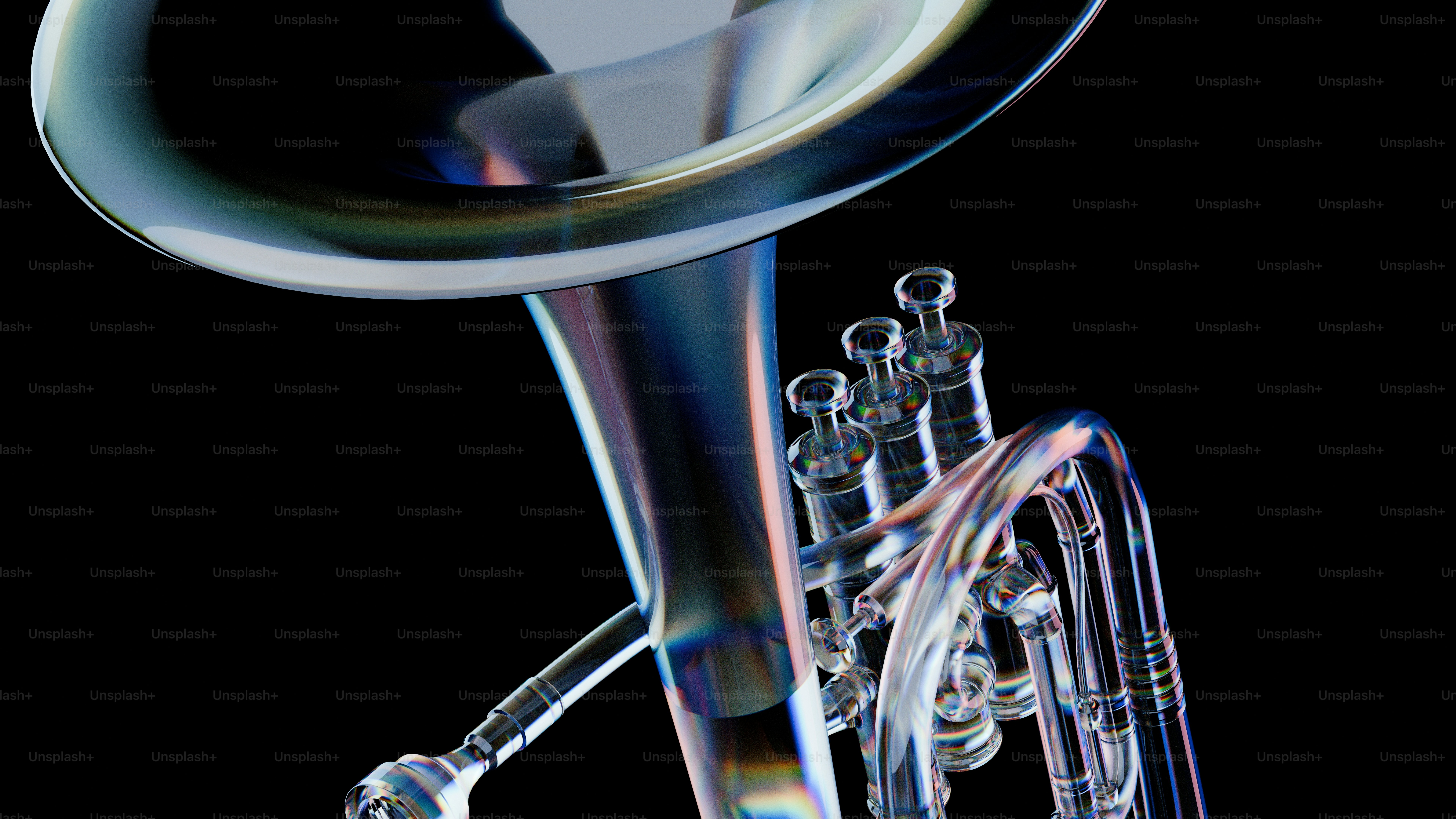 黒い背景に光沢のある真鍮のチューバが響く