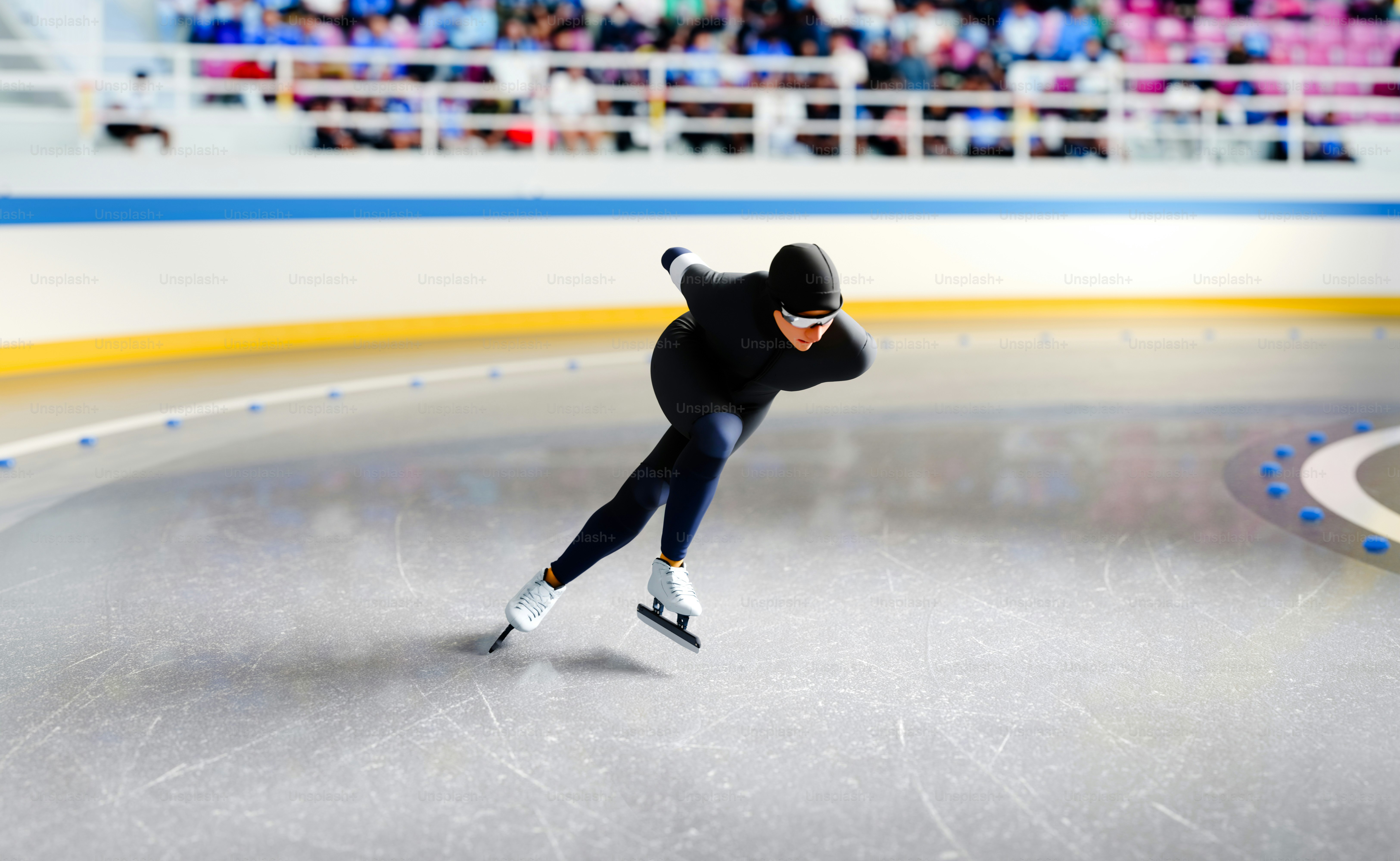 Speed skater in black racing suit on ice rink. photo – Sport Image on ...