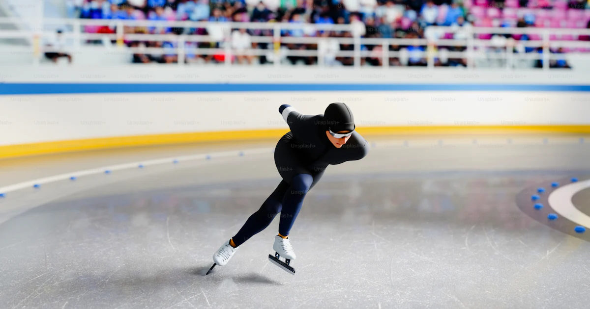 Speed skater in black racing suit on ice rink. photo – Sport Image on ...