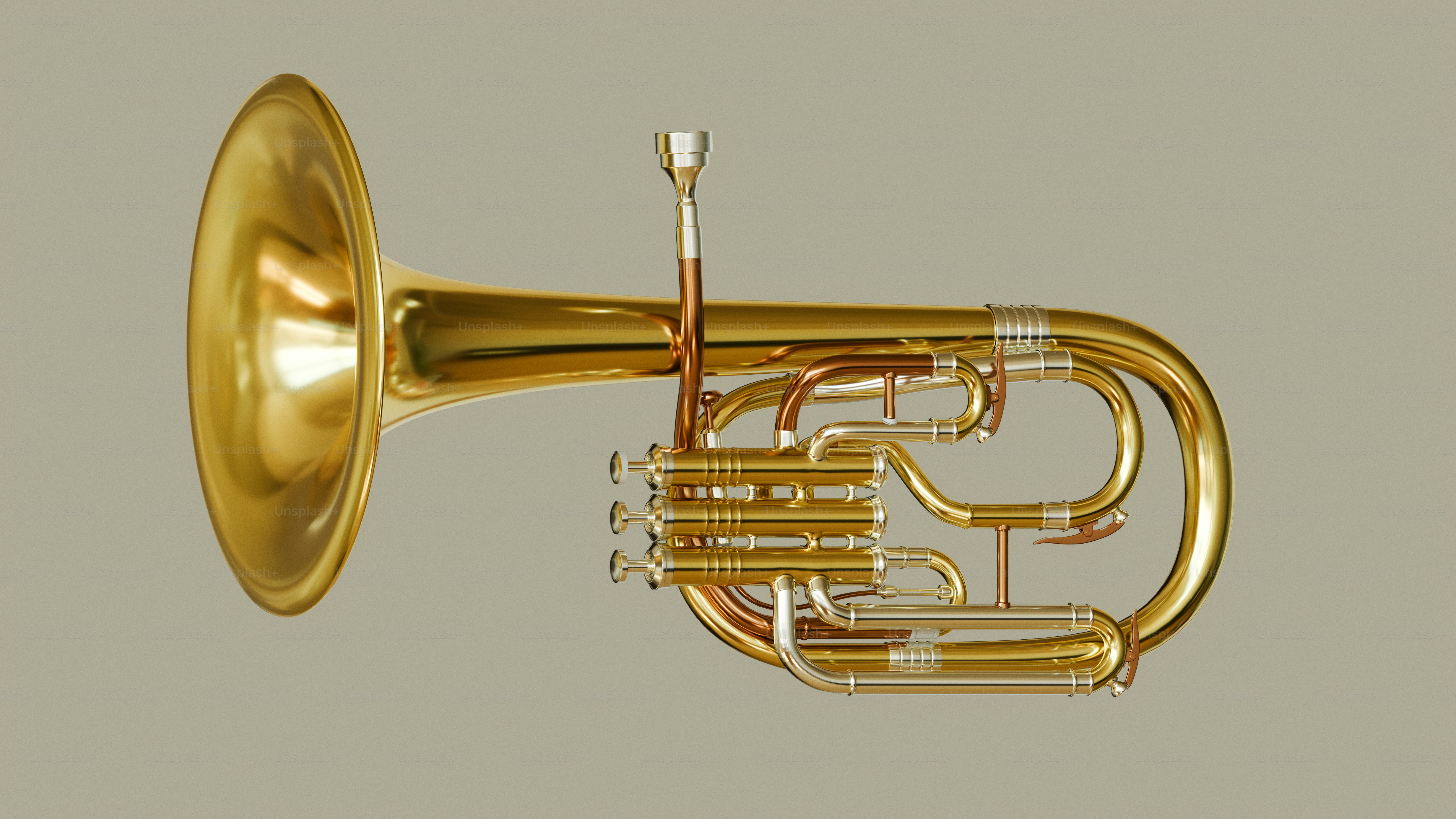 A shiny brass euphonium musical instrument